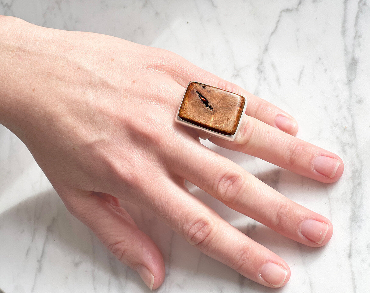 Cherry Wood Silver Signet Ring