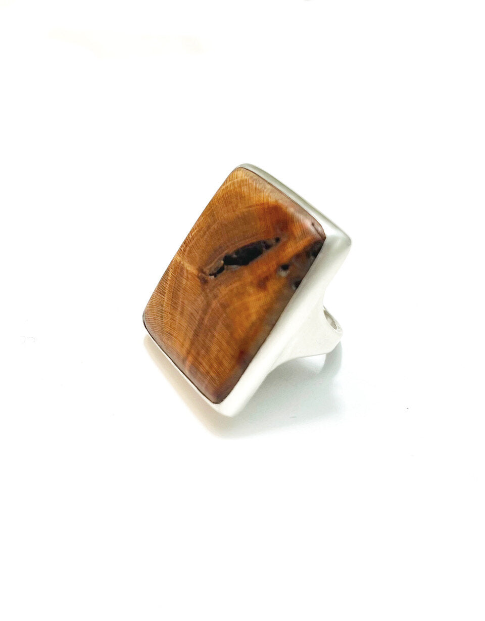 Cherry Wood Silver Signet Ring