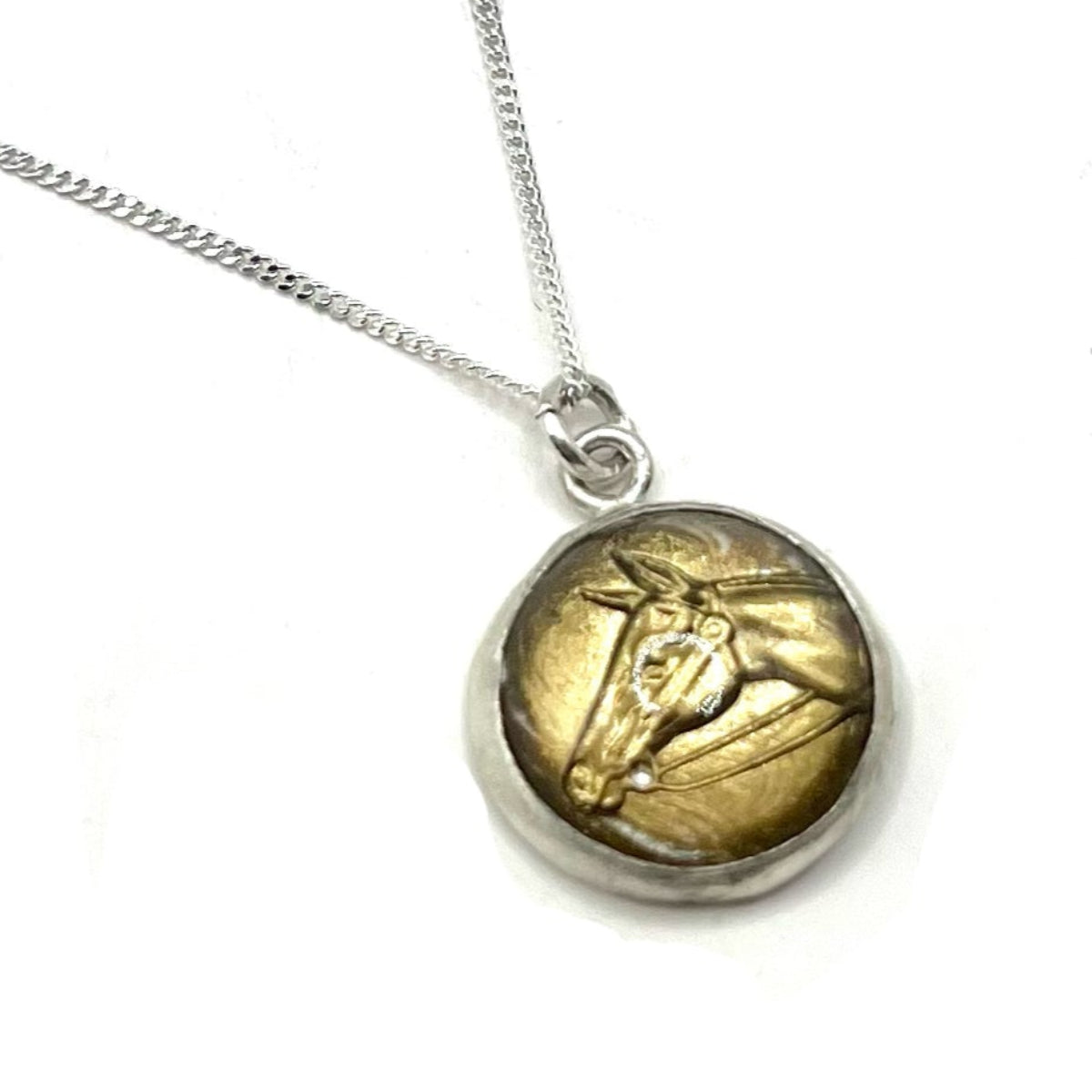 Antique Czech Glass Horse Intaglio Pendant – Hand-Carved Vintage Glass on 18" Sterling Silver Chain