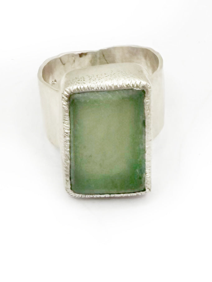 Bold Sterling Silver Signet Ring Featuring Rough Chalcedony – One-of-a-Kind Design