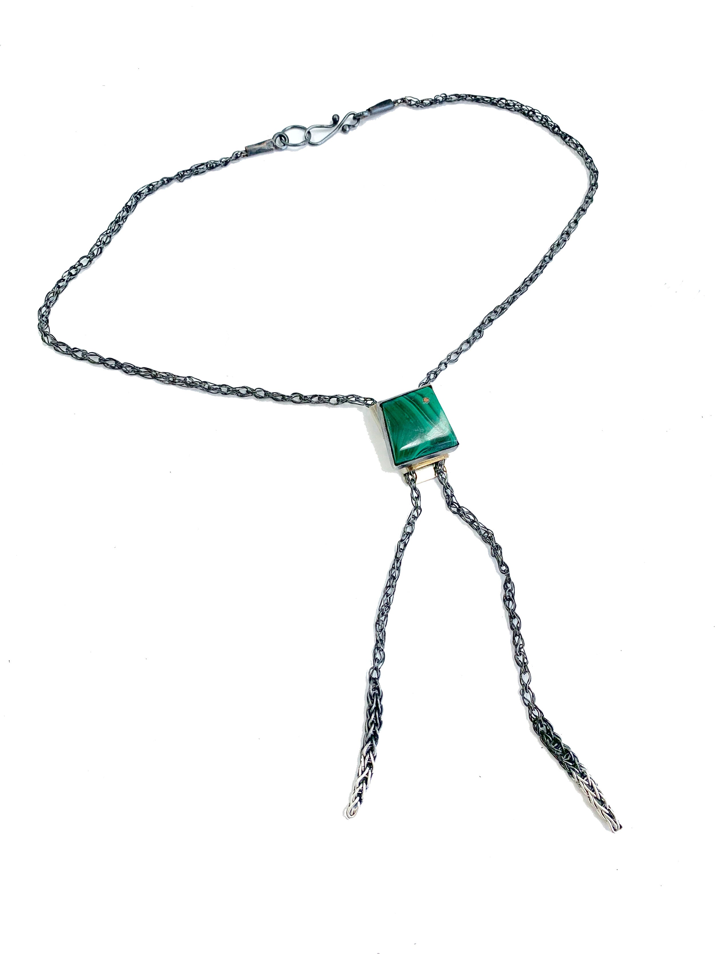 Malachite Bolo with Fine Silver Chain