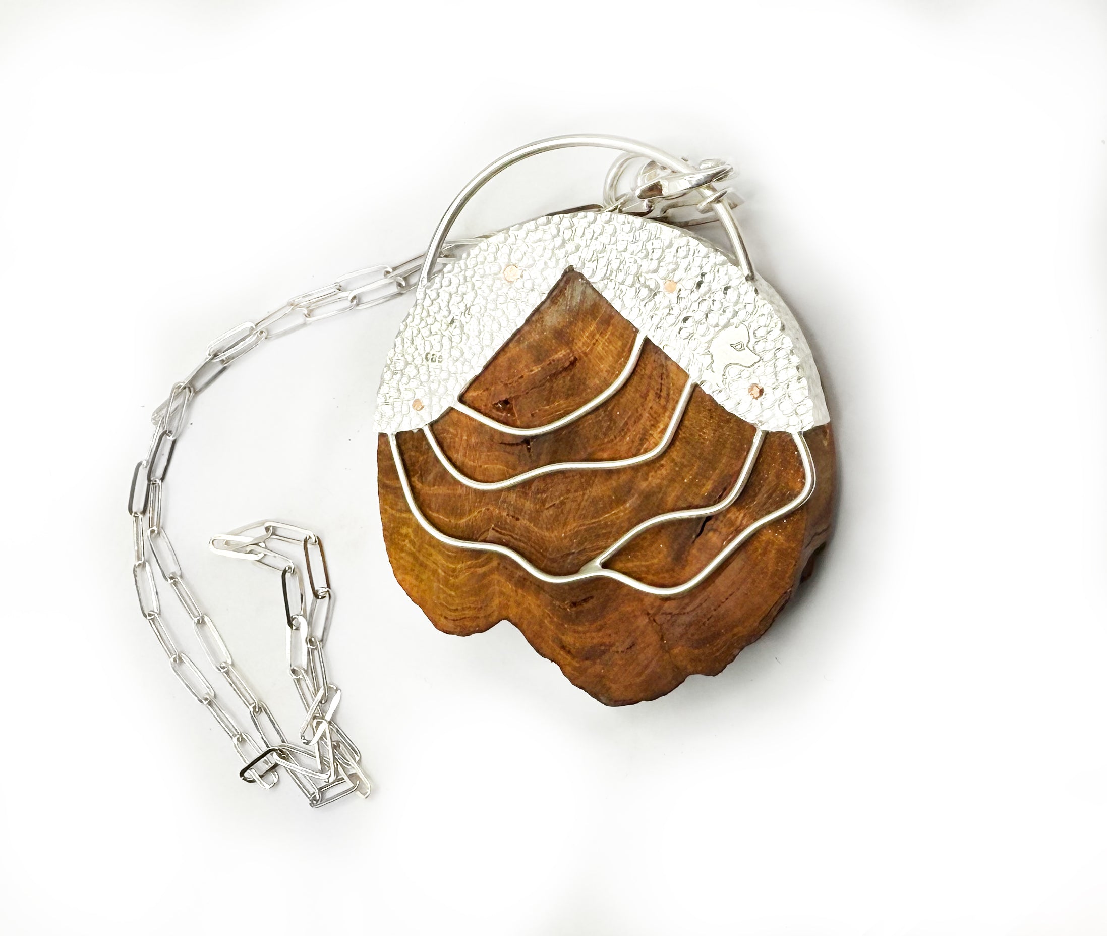 Black Cherry Burl Necklace with Sterling Silver Paper Chain – One of a Kind Artisan Jewelry