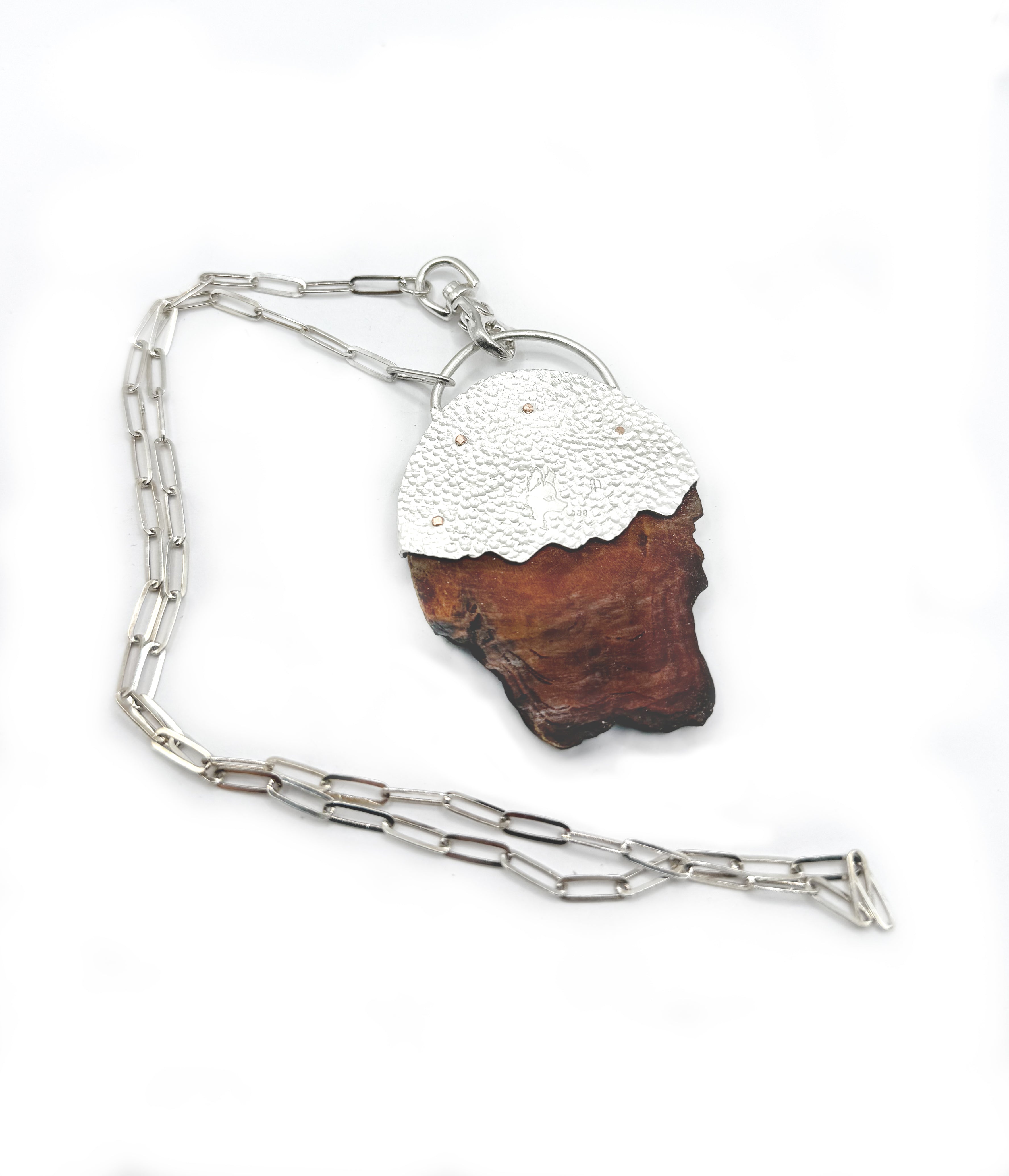 Black Cherry Burl Necklace with Sterling Silver Paper Chain 2 – One of a Kind Artisan Jewelry