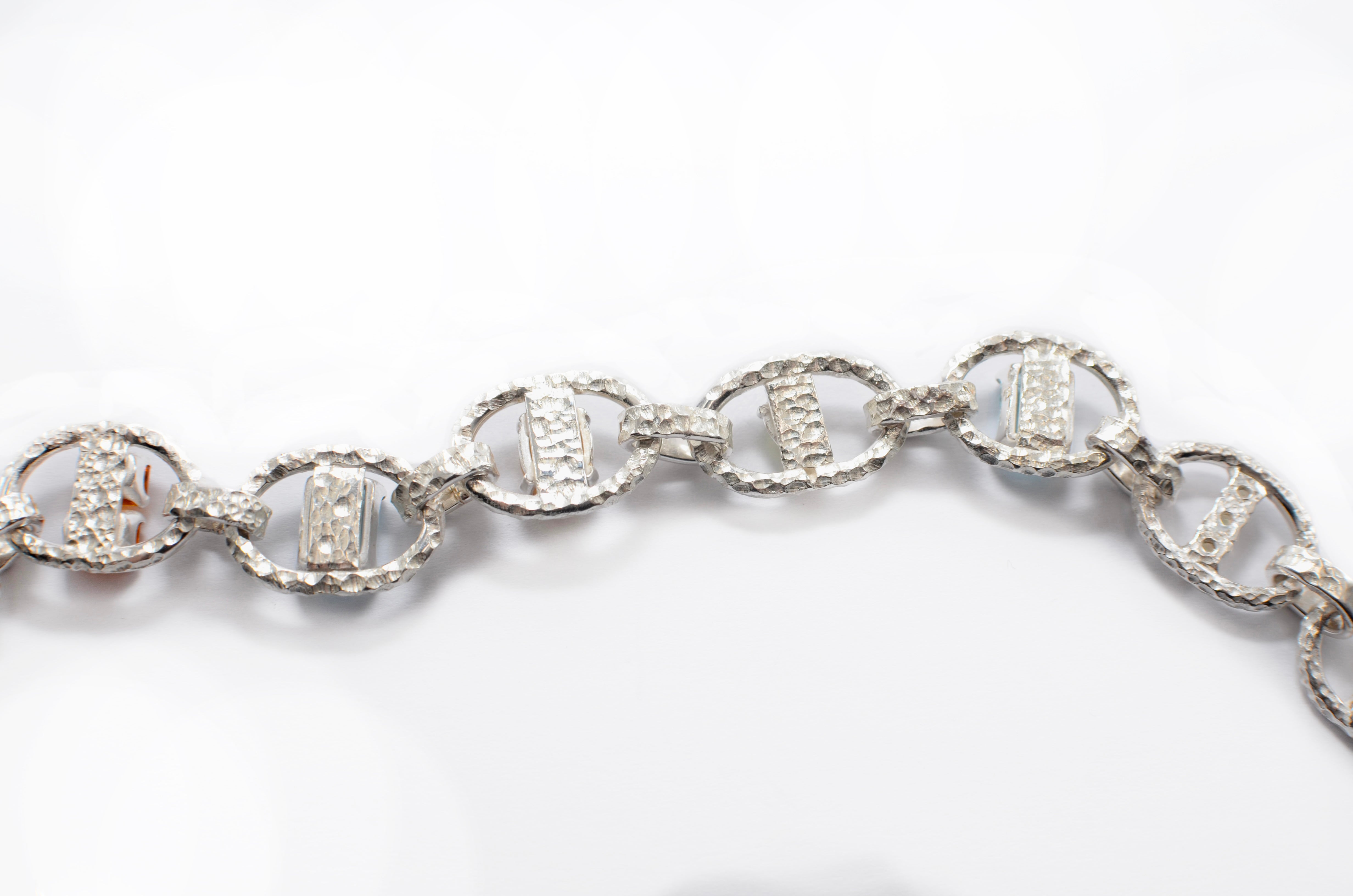 Hand-Carved Sterling Marine Chain Bracelet with White Opal, Amber Quartz, Topaz & Peridot