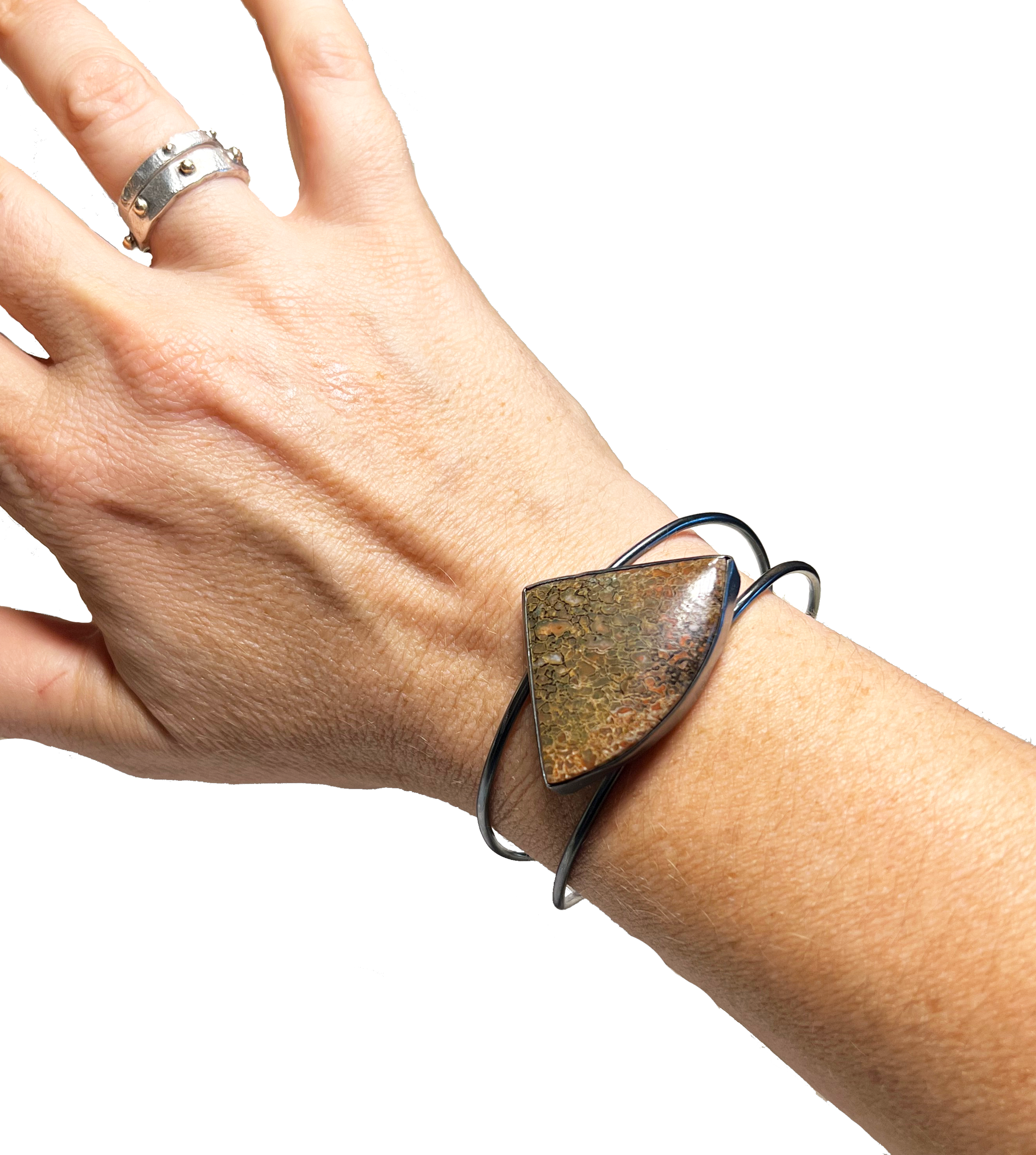 Sterling Dino Bone Cuff – Handcrafted Sterling Silver Bracelet with Prehistoric Elegance