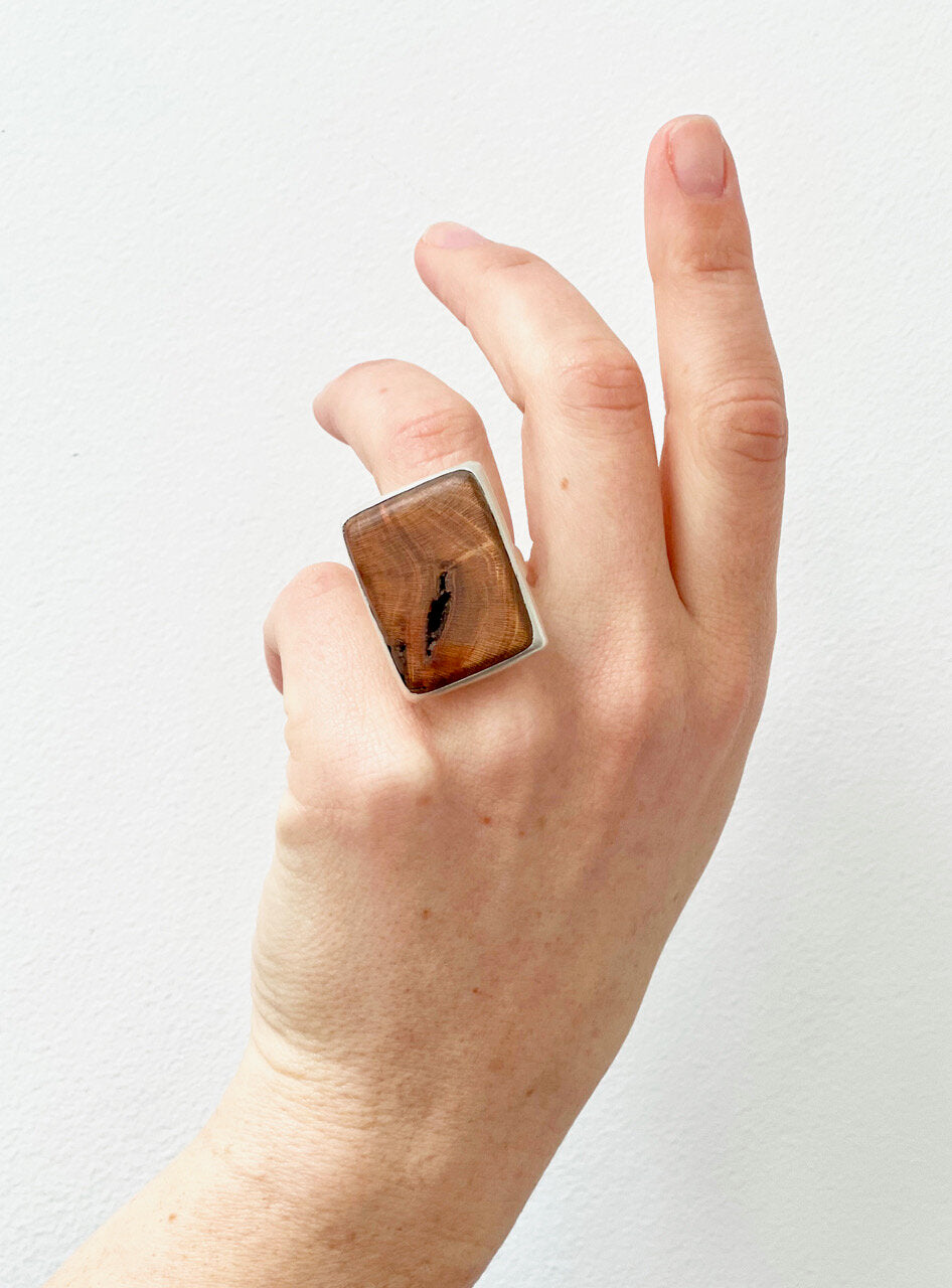 Cherry Wood Silver Signet Ring
