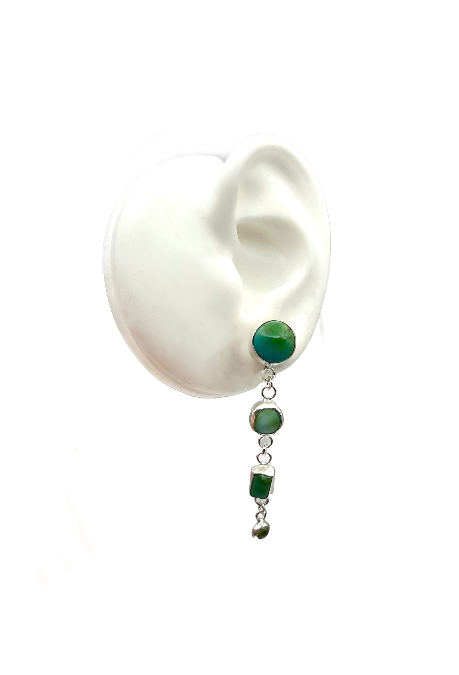 Sonoran Gold Turquoise and Peridot Multi-Tiered Sterling Silver Stud Earrings – Handmade Colorful Gemstone Jewelry