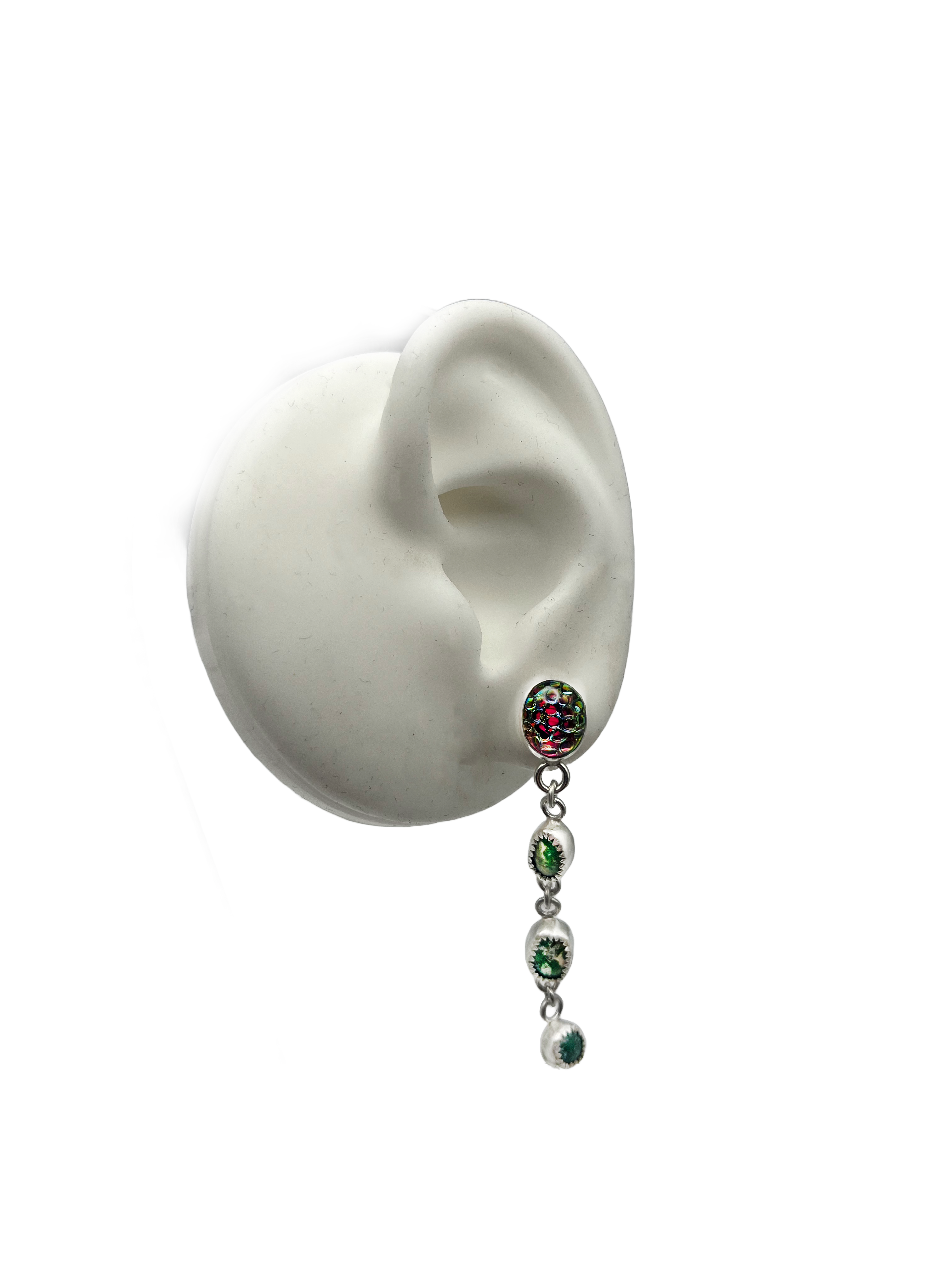 Snake Skin Glass & Sonoran Turquoise Stud Earrings – Handmade Multi-Tier Sterling Silver Jewelry