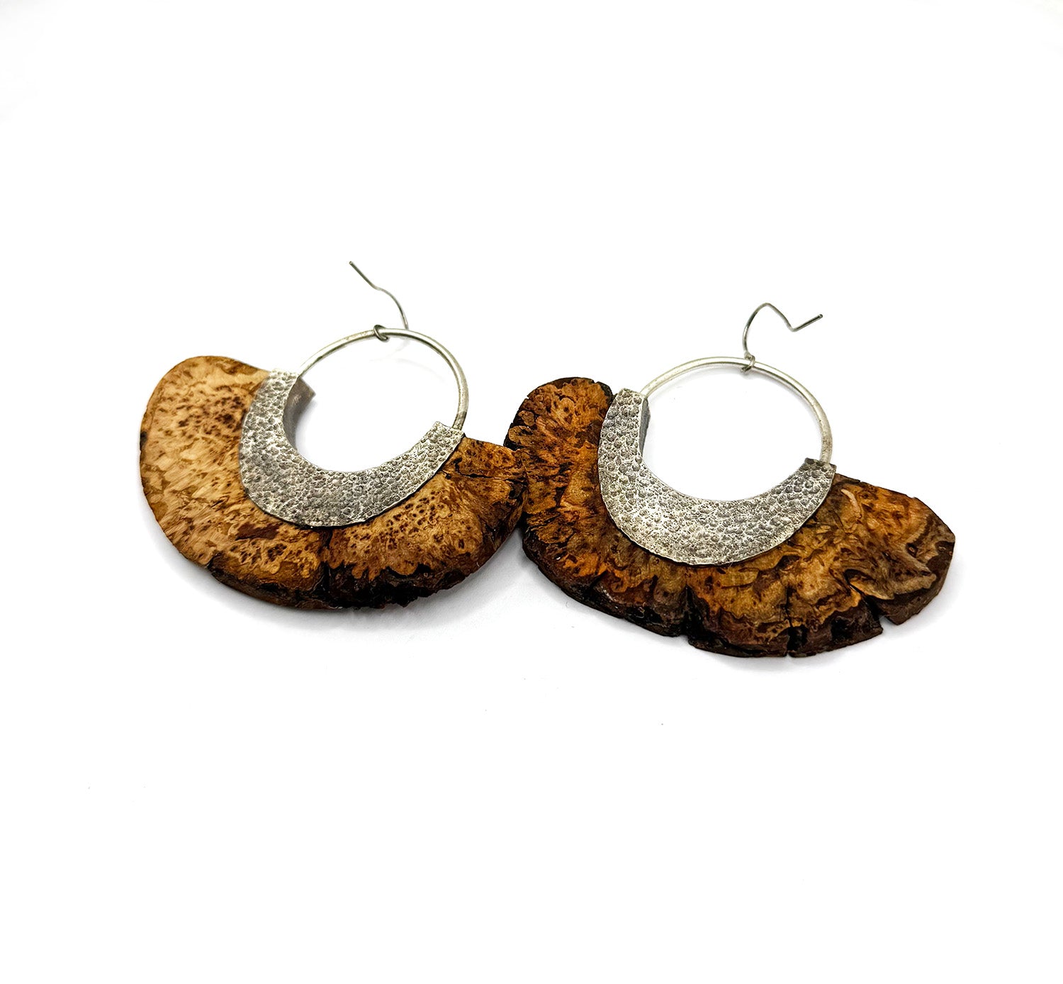 Hickory Burl Earrings with Sapphire and Garnet