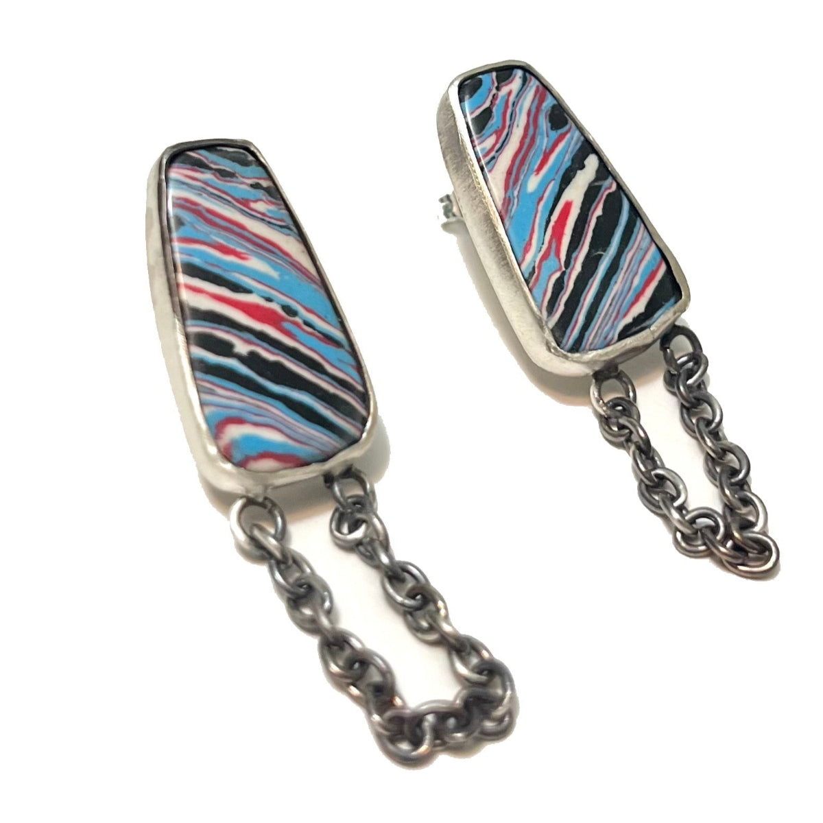 Fordite Chain Dangle Earrings – Handmade Automotive Paint Jewelry from Motor City