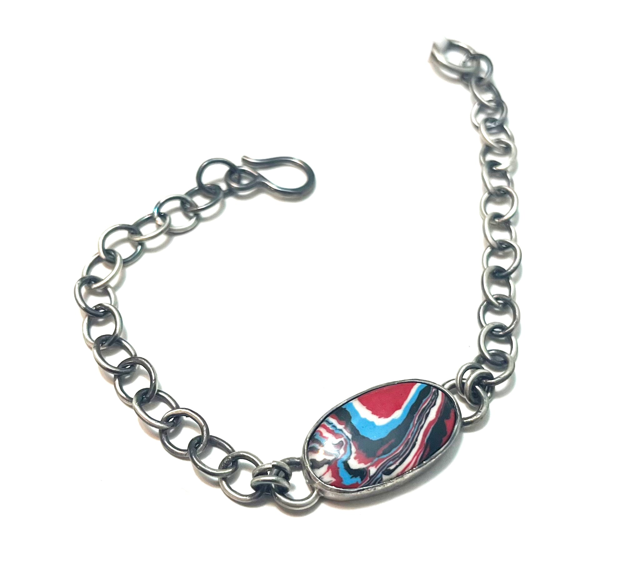 Fordite Sterling Silver Bracelet Round– Unique Motor City Keepsake Celebrating Industrial America
