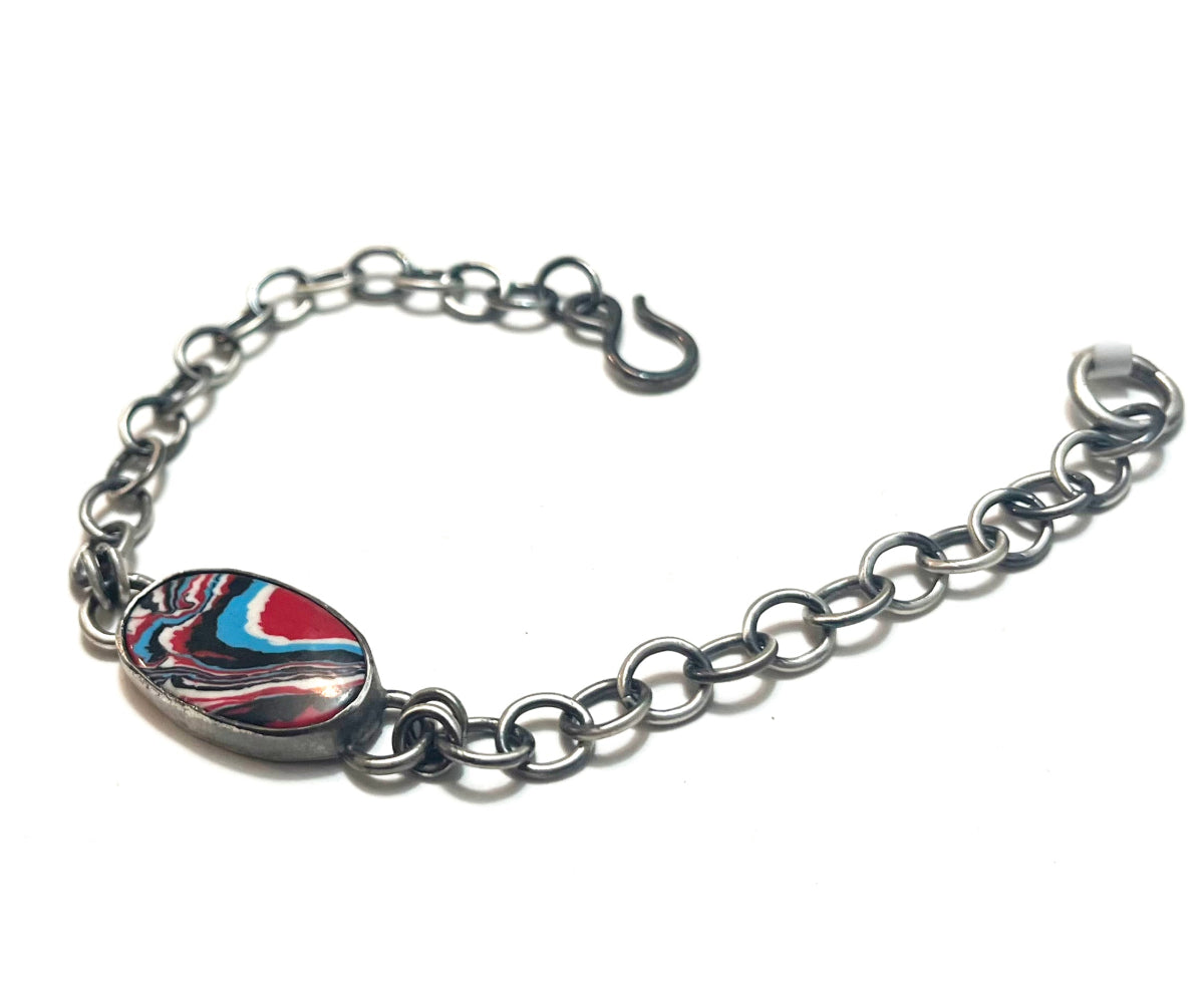 Fordite Sterling Silver Bracelet Round– Unique Motor City Keepsake Celebrating Industrial America