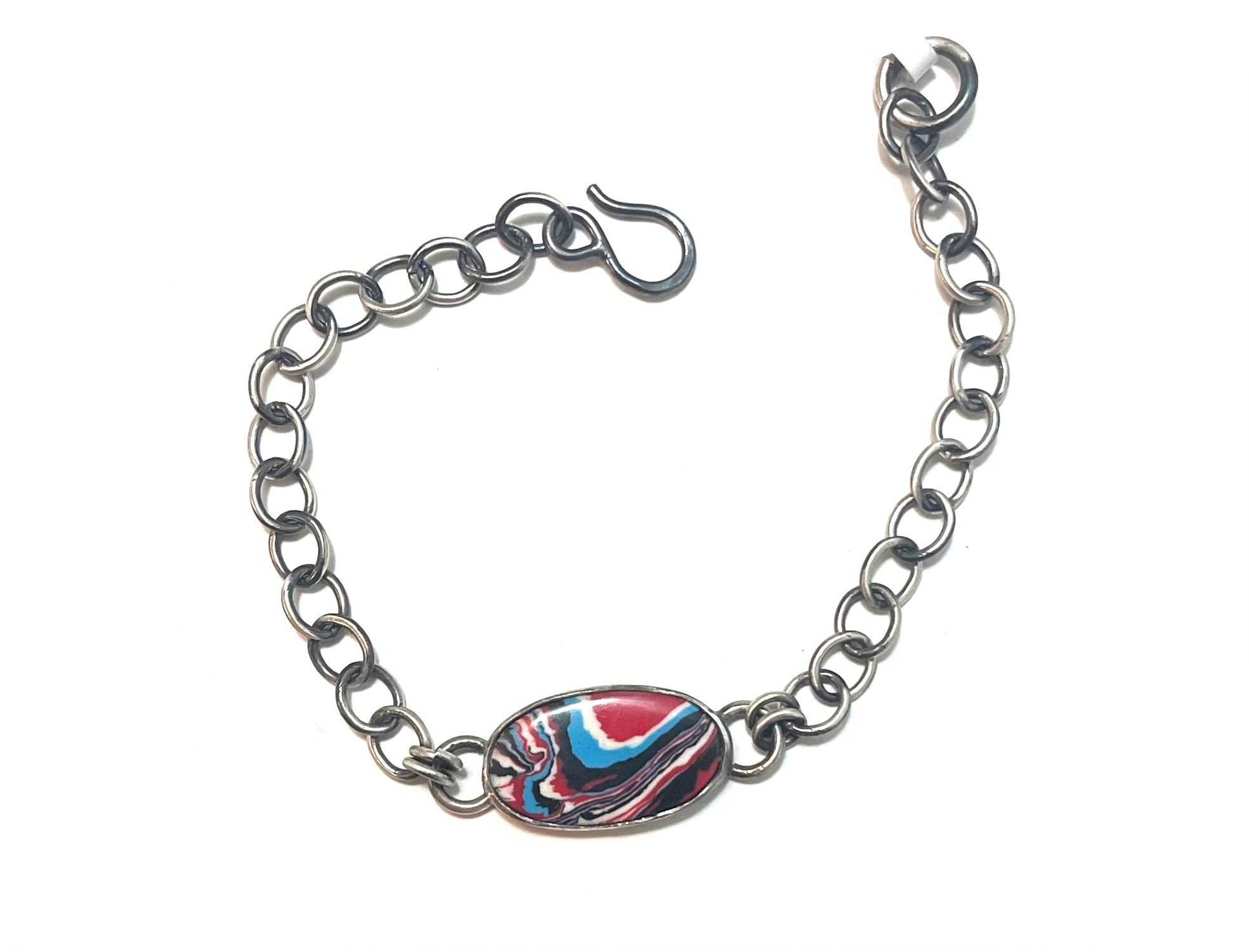 Fordite Sterling Silver Bracelet Round– Unique Motor City Keepsake Celebrating Industrial America