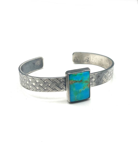 Sonoran Gold Turquoise on a Basket Pattern Cuff