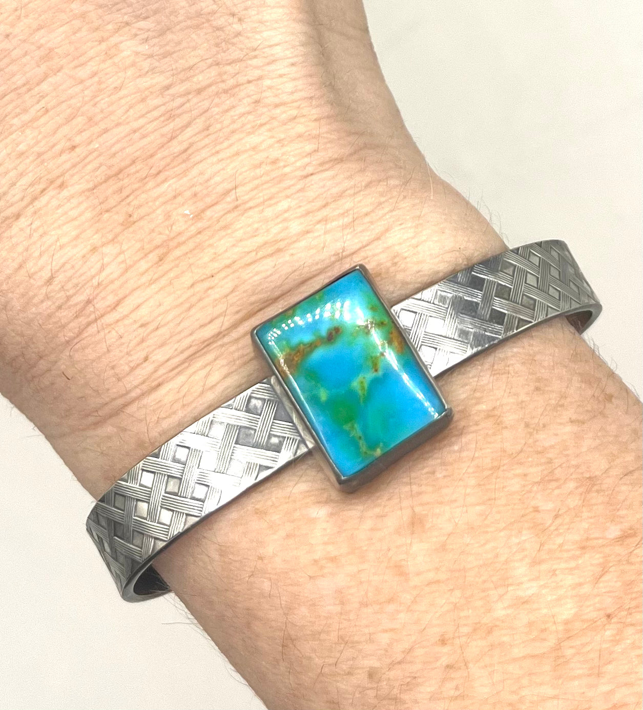 Sonoran Gold Turquoise on a Basket Pattern Cuff