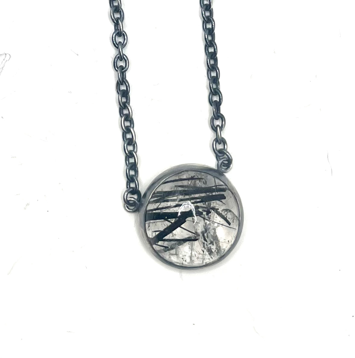 Rutilated Quartz Pendant Necklace – Handmade Sterling Silver Thick Cable Chain, 18" with Hook Clasp