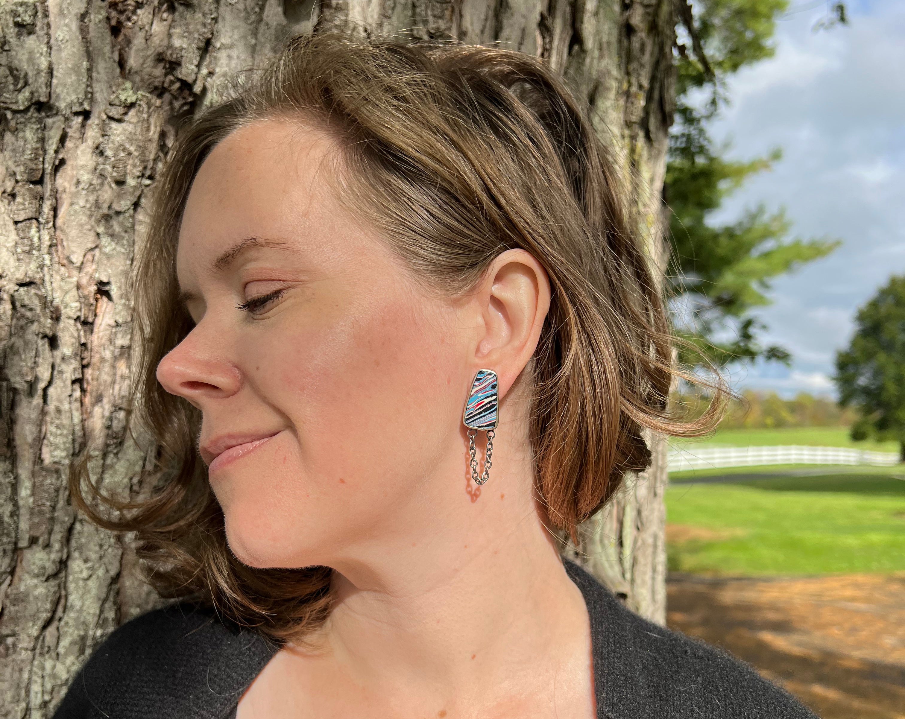 Fordite Chain Dangle Earrings