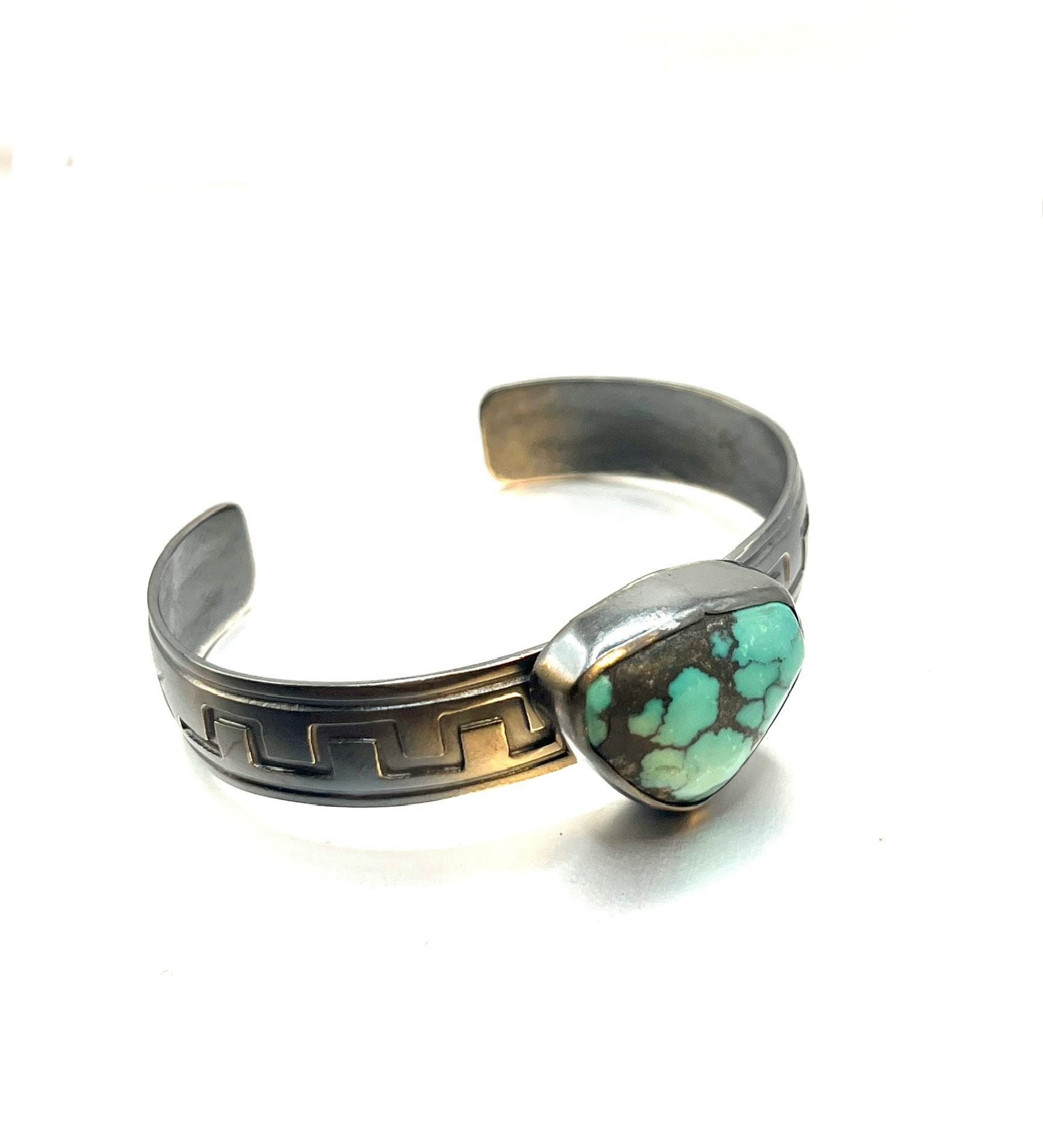 Handmade Sterling Silver Cuff with Hubei Turquoise and Reclaimed Zuni Silver Band