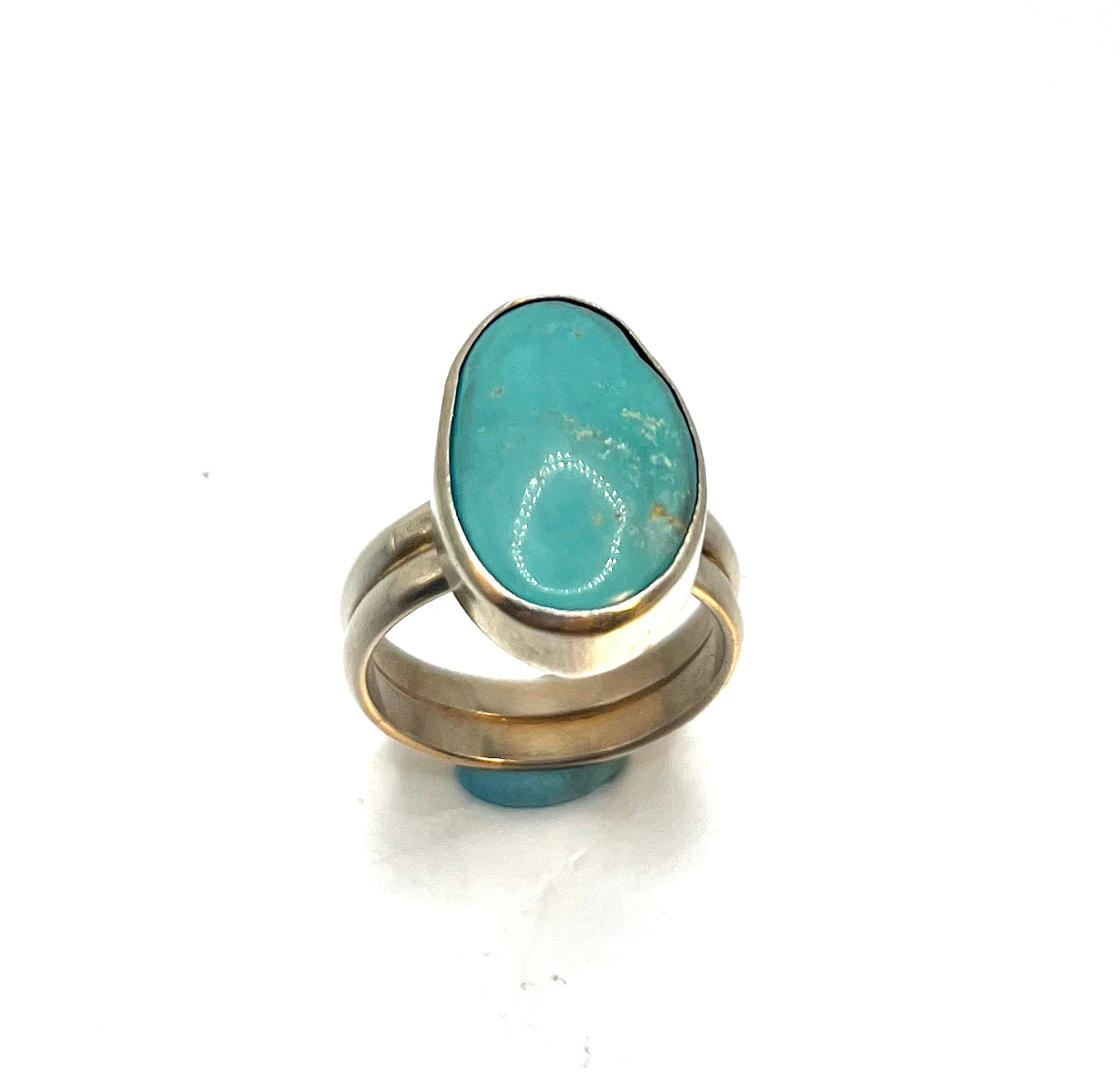 Kingman Turquoise Geometric Sterling Silver Ring – Handcrafted Southwest-Inspired Jewelry