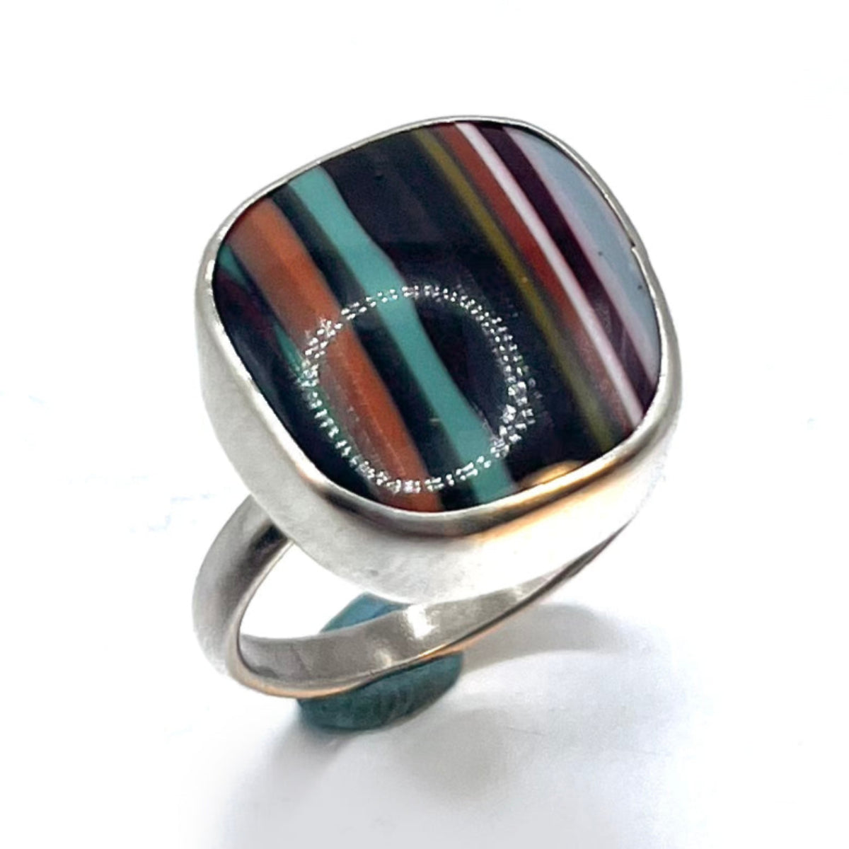 Surfite Sterling Silver Ring – Handmade Eco-Friendly Jewelry from Repurposed Surfboard Resin-  Rounded Square
