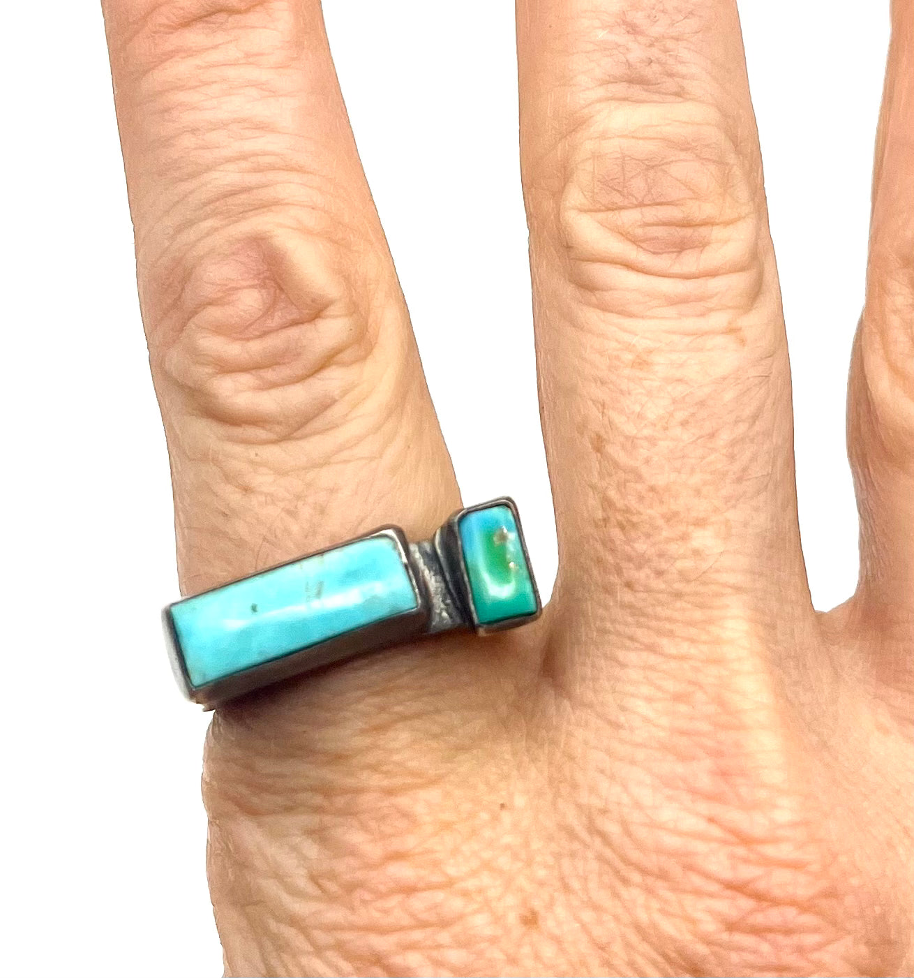 Kingman and Sonoran Gold Turquoise Signet Ring – Handcrafted Sterling Silver Statement Jewelry