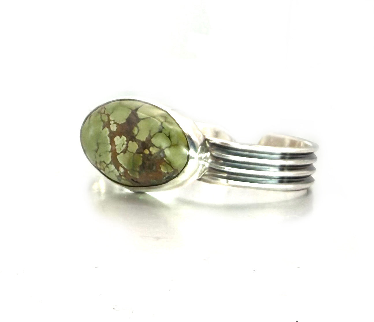 Green Treasure Mountain Turquoise Sterling Silver Cuff – Handmade Artisan Jewelry