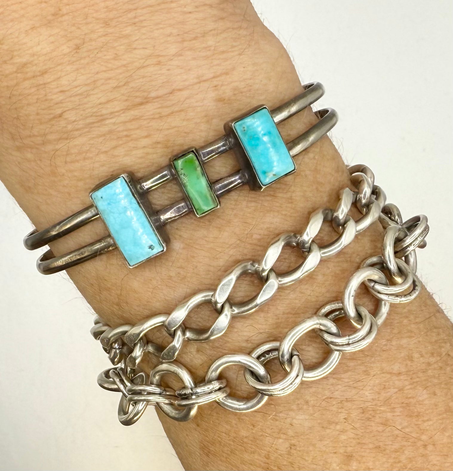 Sonoran Gold Turquoise and Meteorite Sterling Silver Cuff – Handmade Statement Jewelry