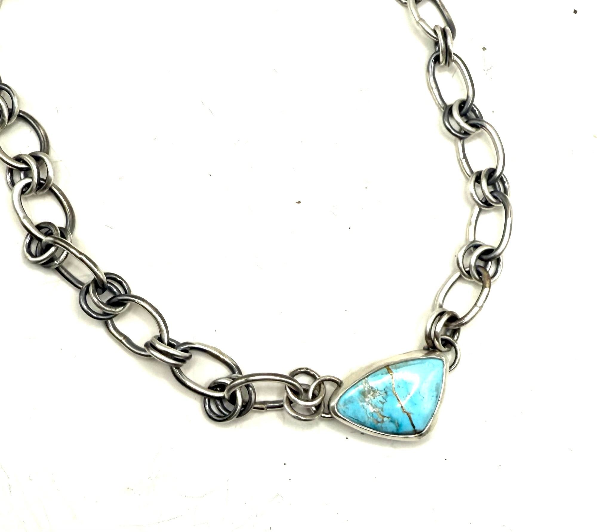 Quingu Blue Turquoise Necklace – Handmade Sterling Silver Statement Chain