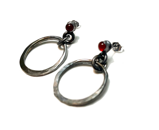 Hammered Hoops with Carnelian