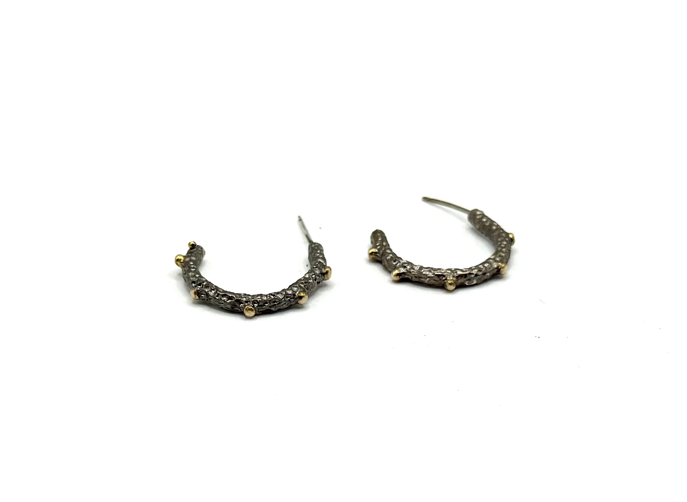 Twig Hoops: One-of-a-Kind Sterling Silver Hoop Earrings with 14K Gold Granules