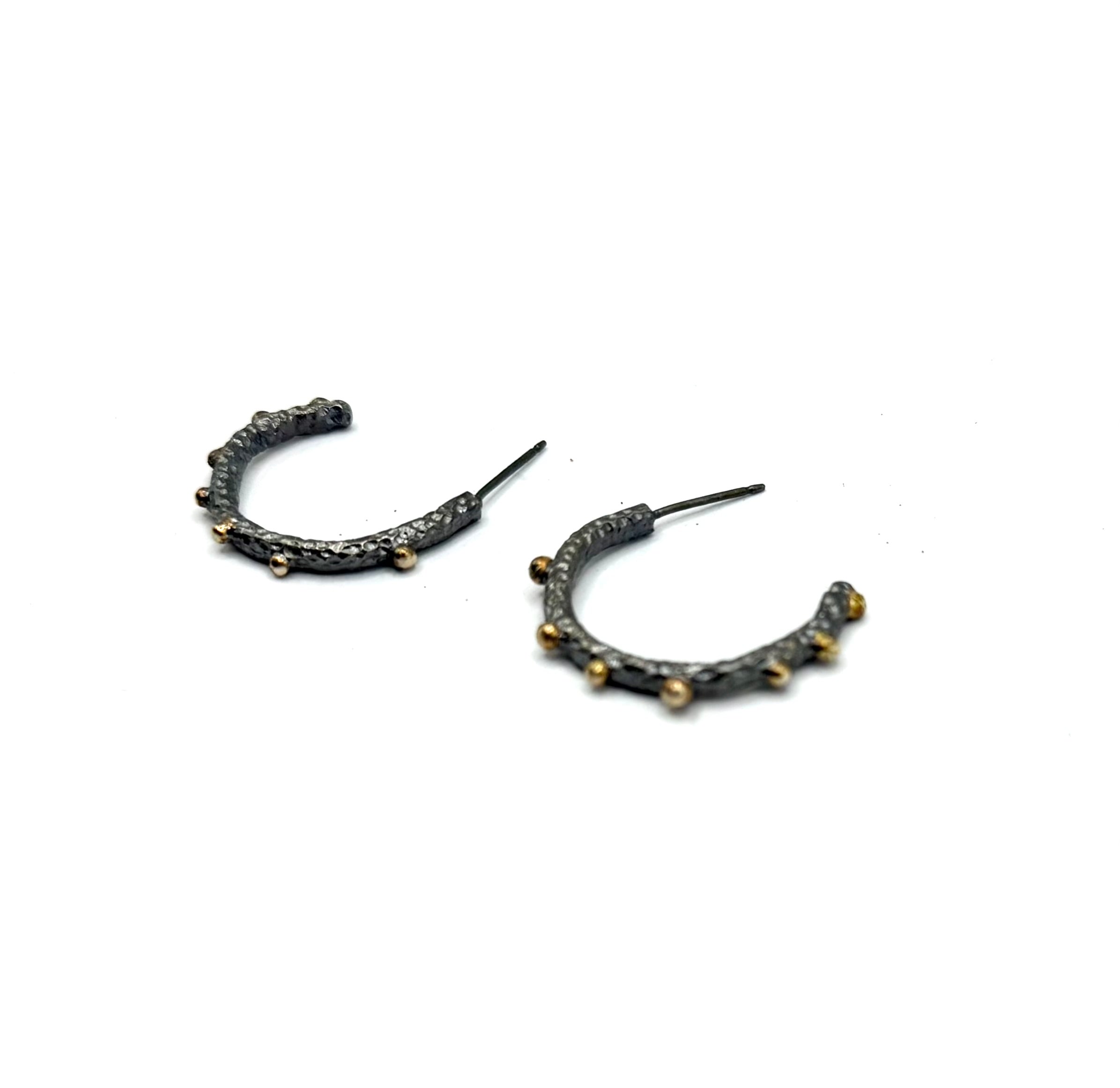Twig Hoops: One-of-a-Kind Sterling Silver Hoop Earrings with 14K Gold Granules