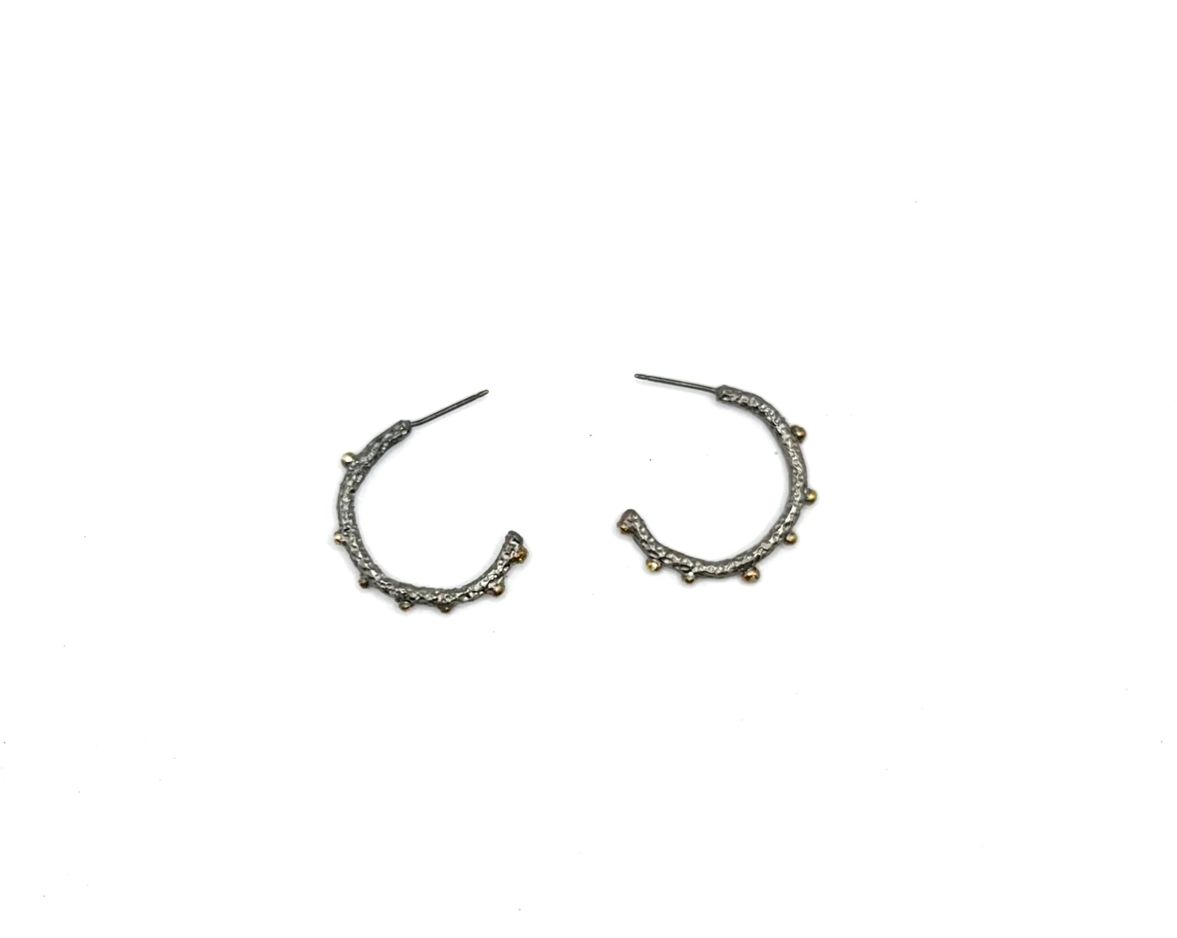 Twig Hoops: One-of-a-Kind Sterling Silver Hoop Earrings with 14K Gold Granules