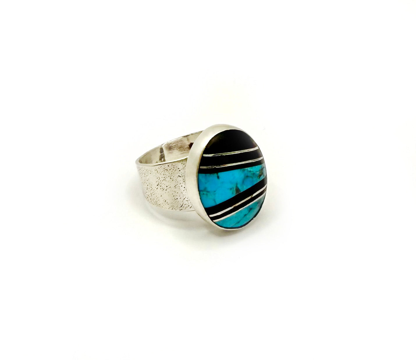 Sterling Silver Inlay Cabochon Ring with Turquoise and Micarta I