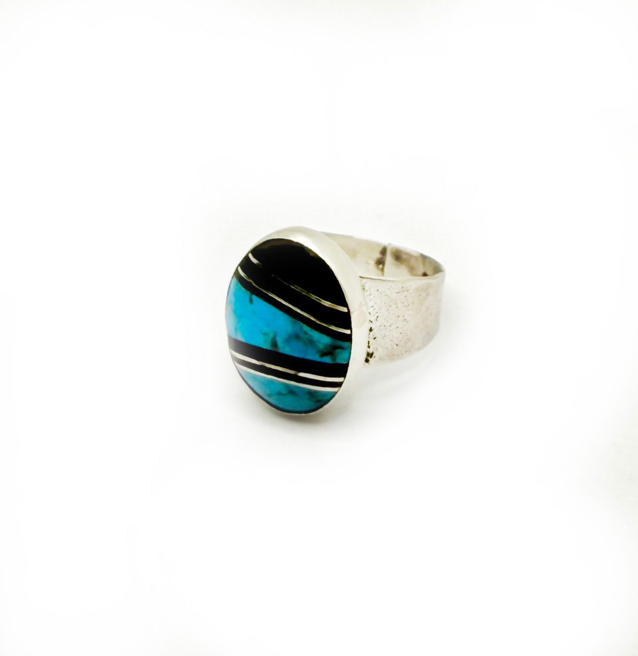 Sterling Silver Inlay Cabochon Ring with Turquoise and Micarta I