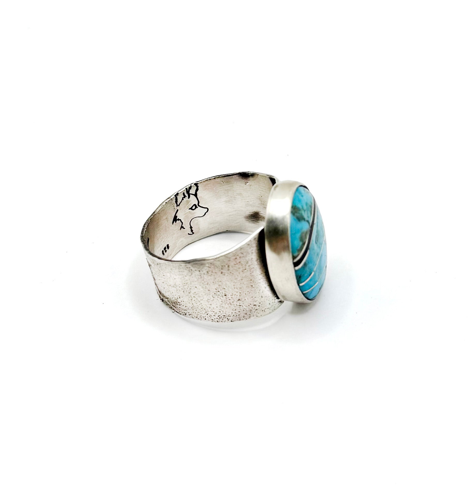Sterling Silver Inlay Cabochon Ring with Turquoise and Micarta II