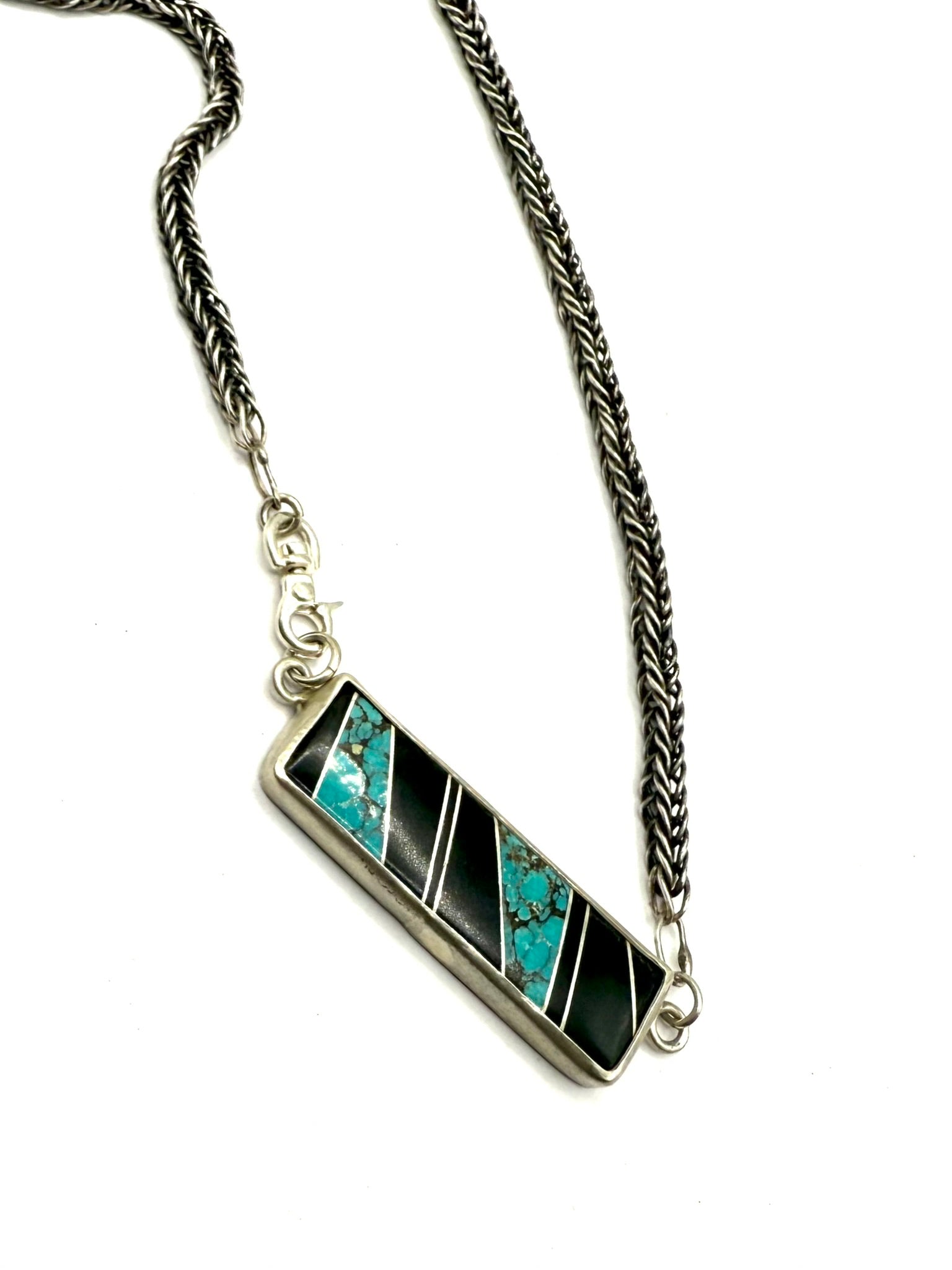 Handwoven Fine Silver Choker with Turquoise Micarta Inlay: Teal