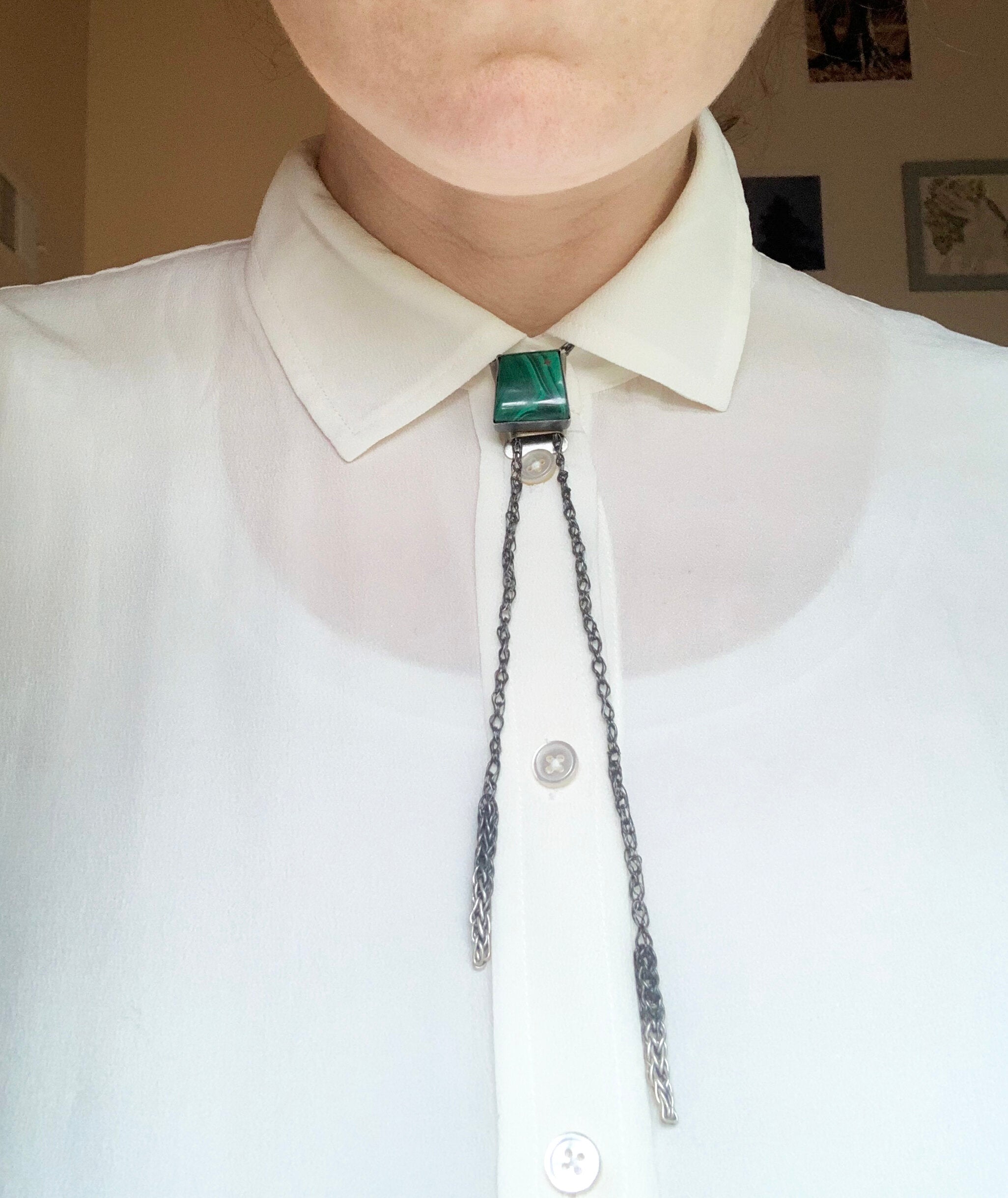 Malachite Bolo with Fine Silver Chain