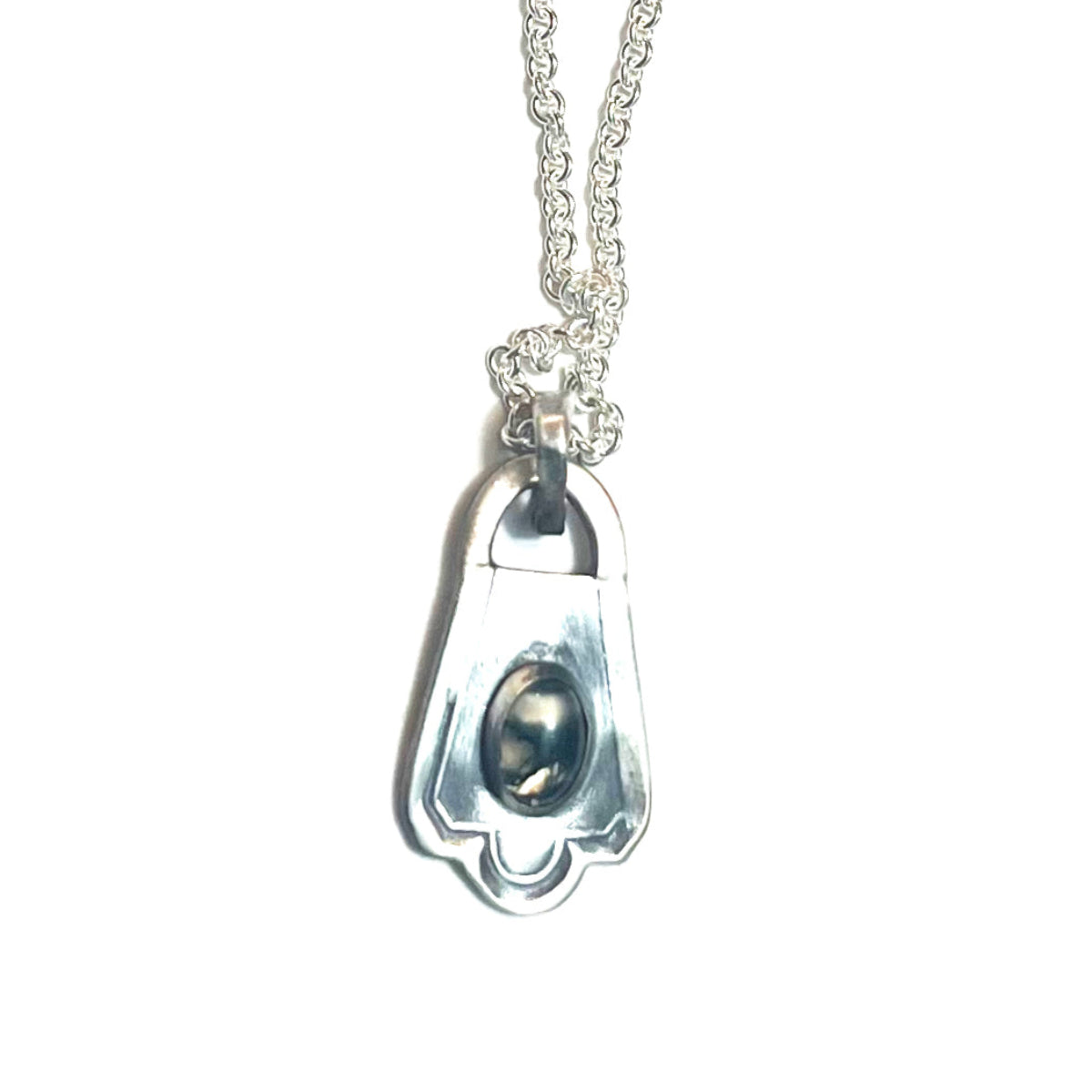 Sterling Spoon Necklace with Moss Agate – Unique Handmade Pendant on 18" Sterling Silver Chain