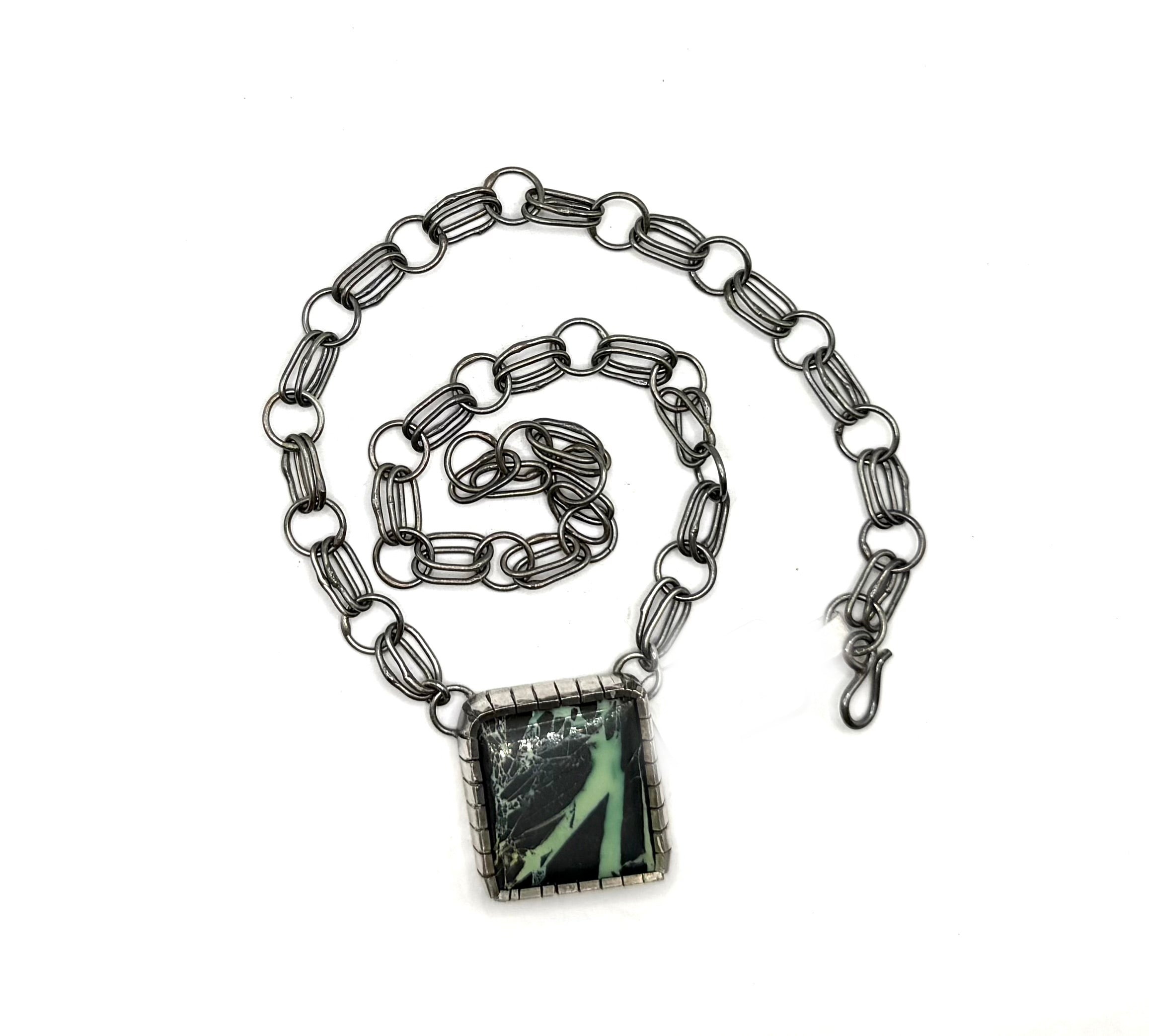 One-of-a-Kind San Pedro Turquoise Necklace – Handmade in Recycled Sterling Silver