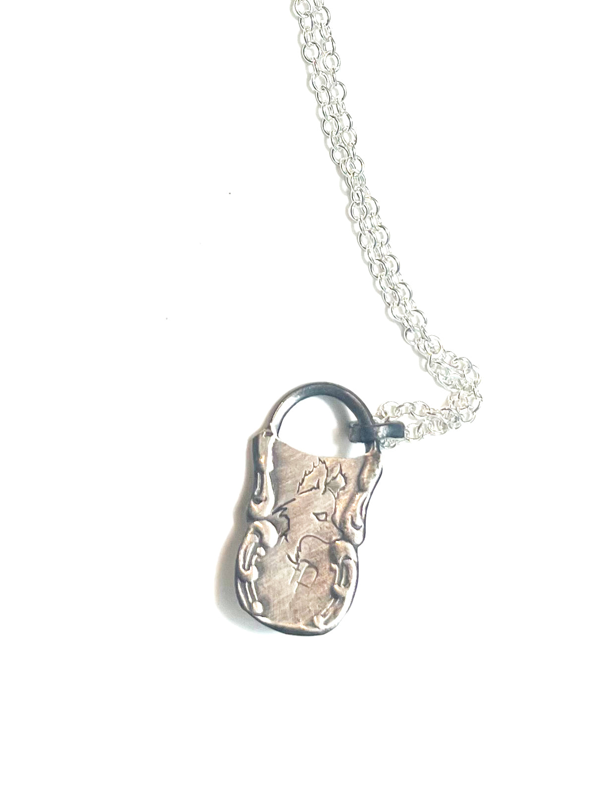 Sterling Spoon Necklace with Opal – Unique Handmade Pendant on 18" Sterling Silver Chain