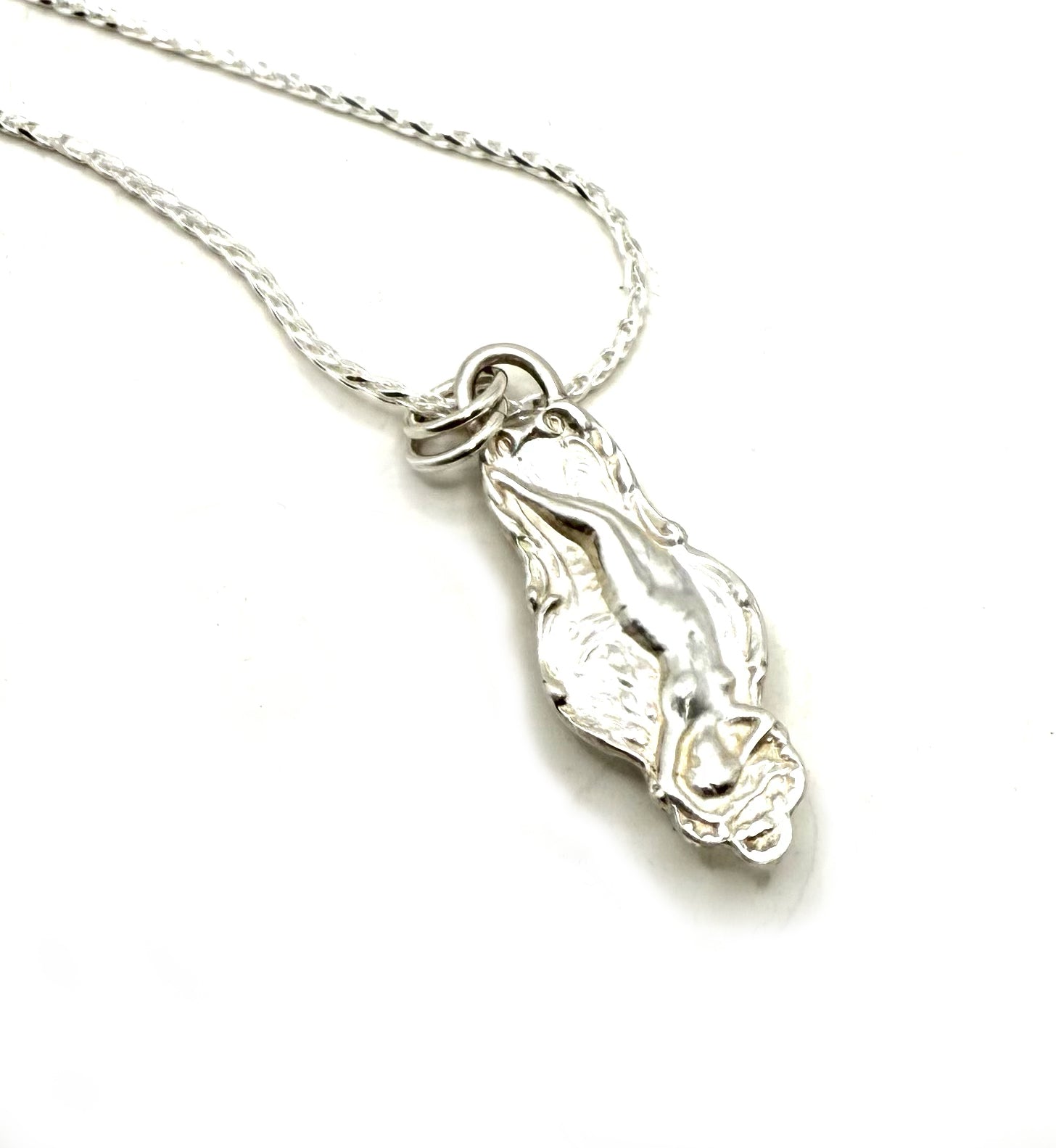 Venus Spoon Pendant with Opal – Handcrafted Sterling Silver Souvenir Spoon Necklace with Kyocera Opal, 18" Wheat Chain