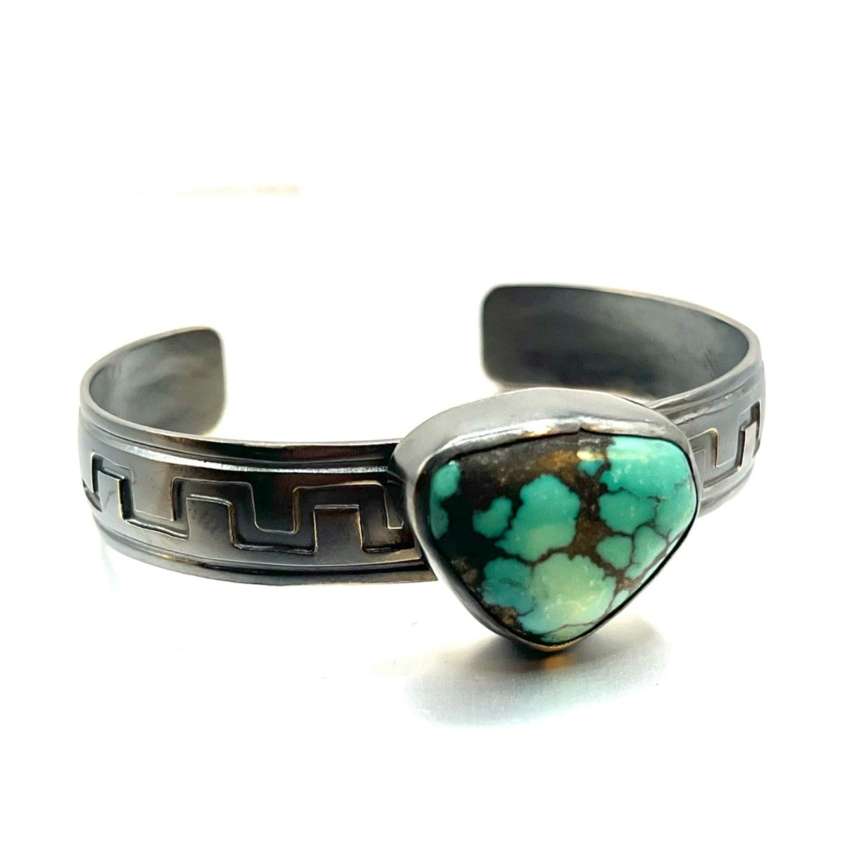Handmade Sterling Silver Cuff with Hubei Turquoise and Reclaimed Zuni Silver Band
