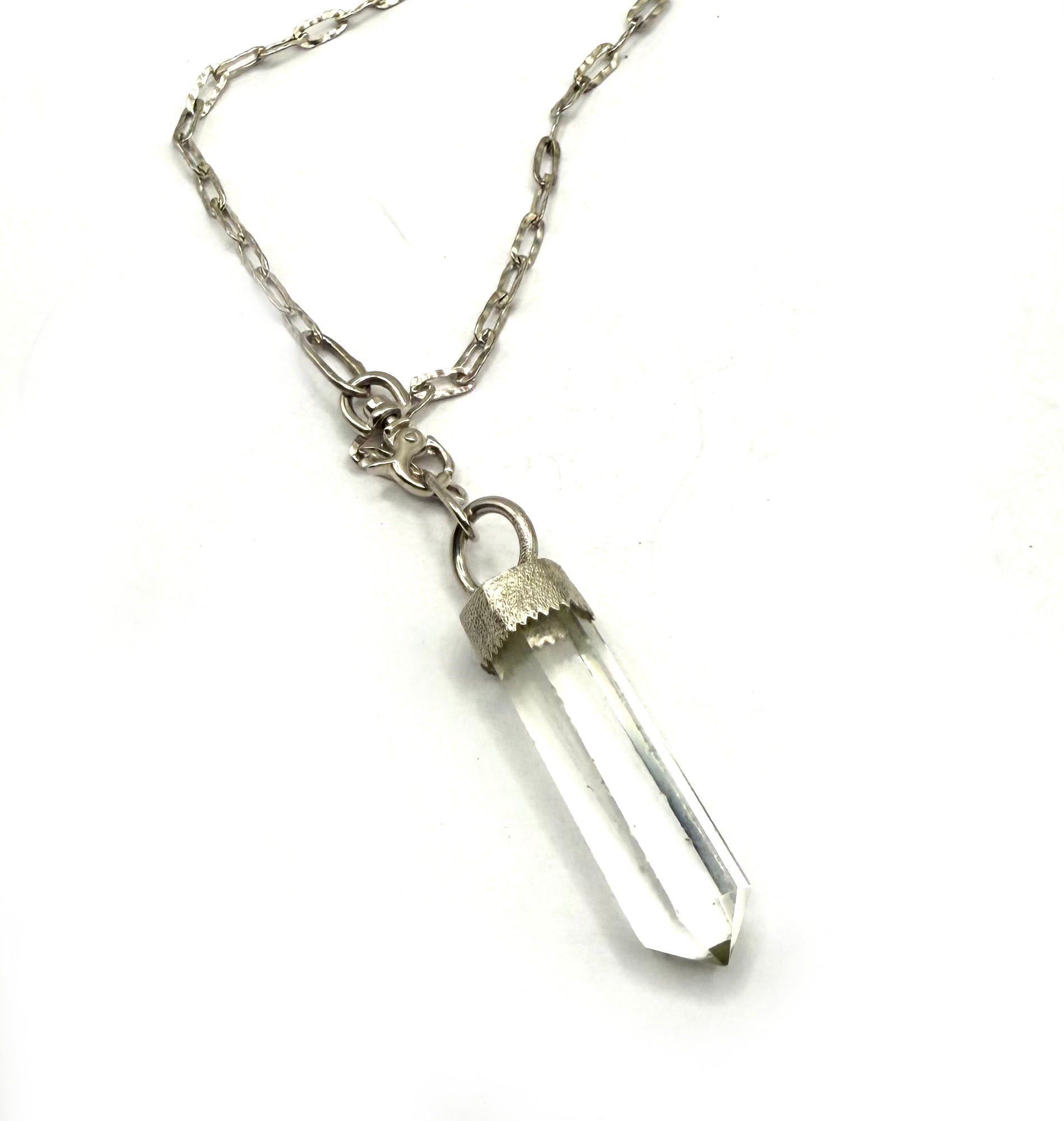 Handmade Sterling Silver Necklace with Clear Quartz Wand Pendant – Crystal Healing Jewelry
