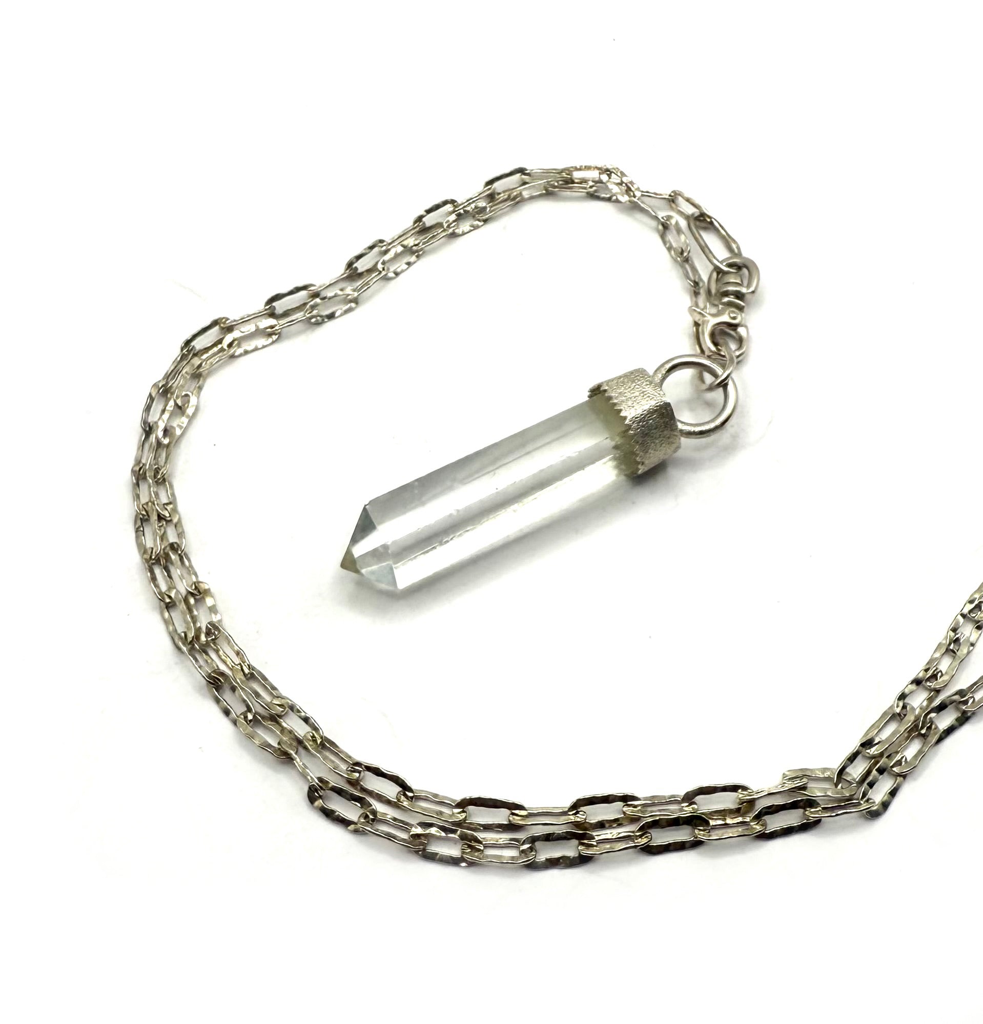Handmade Sterling Silver Necklace with Clear Quartz Wand Pendant – Crystal Healing Jewelry