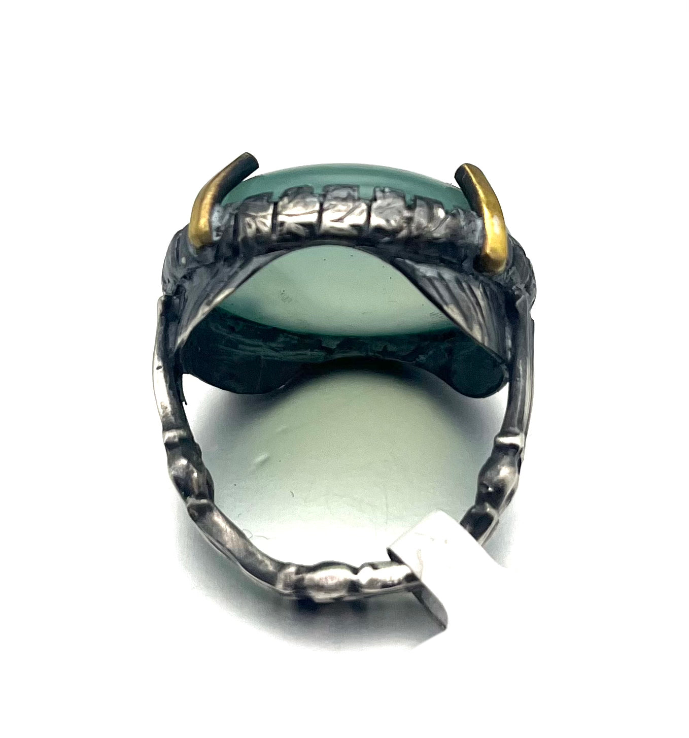 Chalcedony Sterling Silver Signet Ring – Handmade Vintage Flatware Jewelry with Brass Accents
