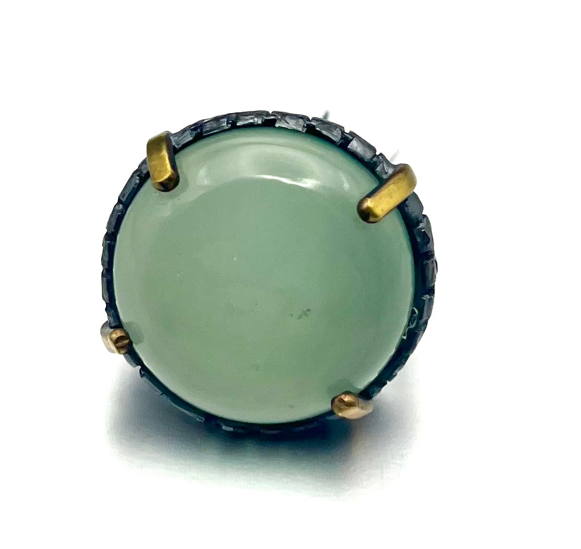 Chalcedony Sterling Silver Signet Ring – Handmade Vintage Flatware Jewelry with Brass Accents