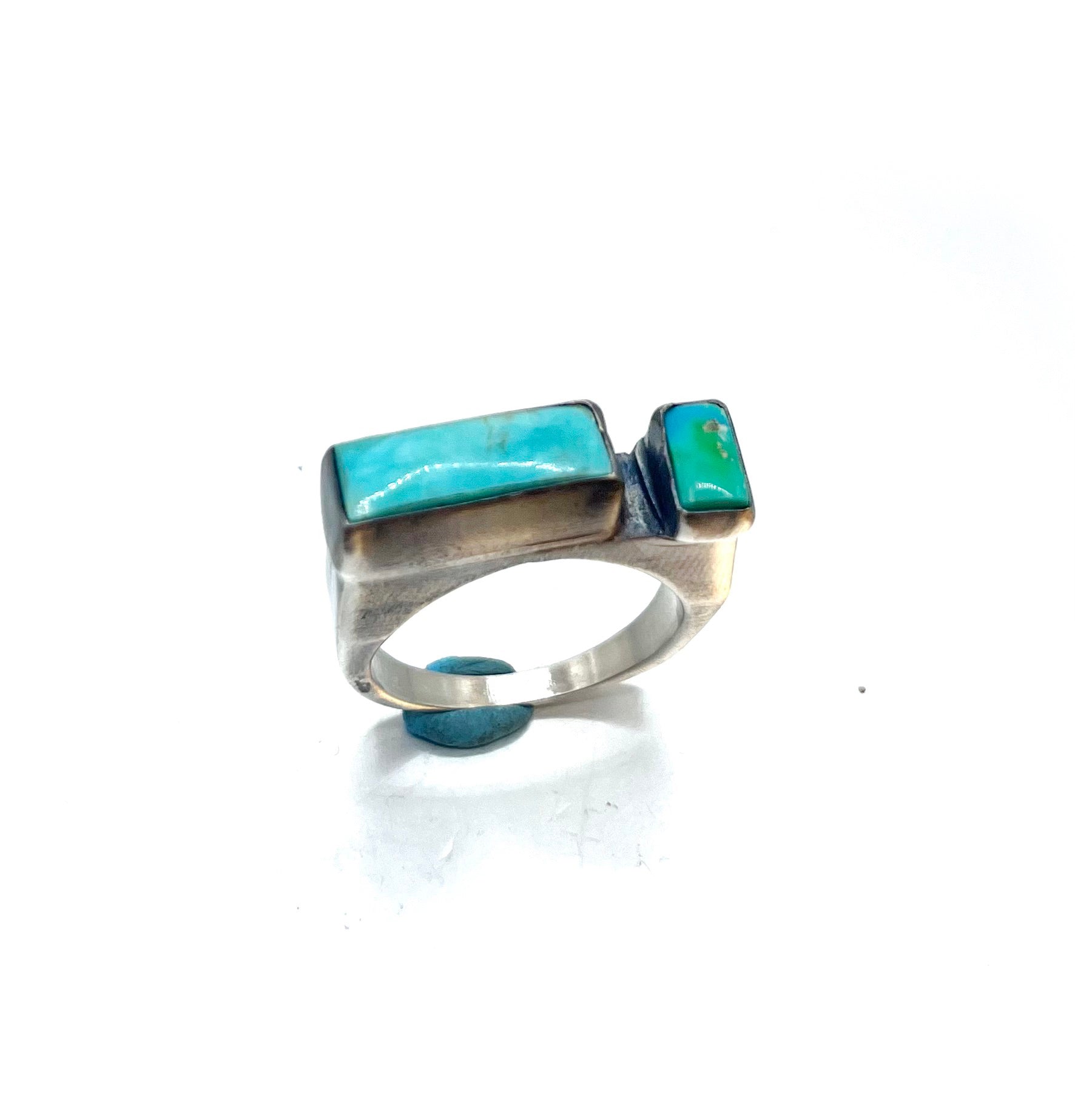 Kingman and Sonoran Gold Turquoise Signet Ring – Handcrafted Sterling Silver Statement Jewelry