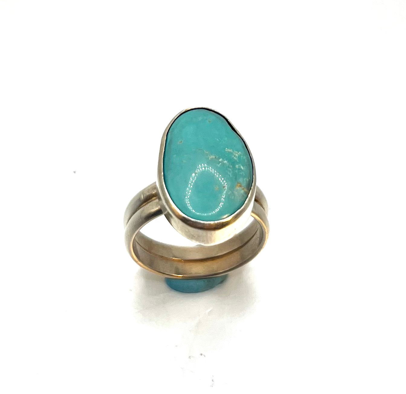 Kingman Turquoise Geometric Sterling Silver Ring – Handcrafted Southwest-Inspired Jewelry