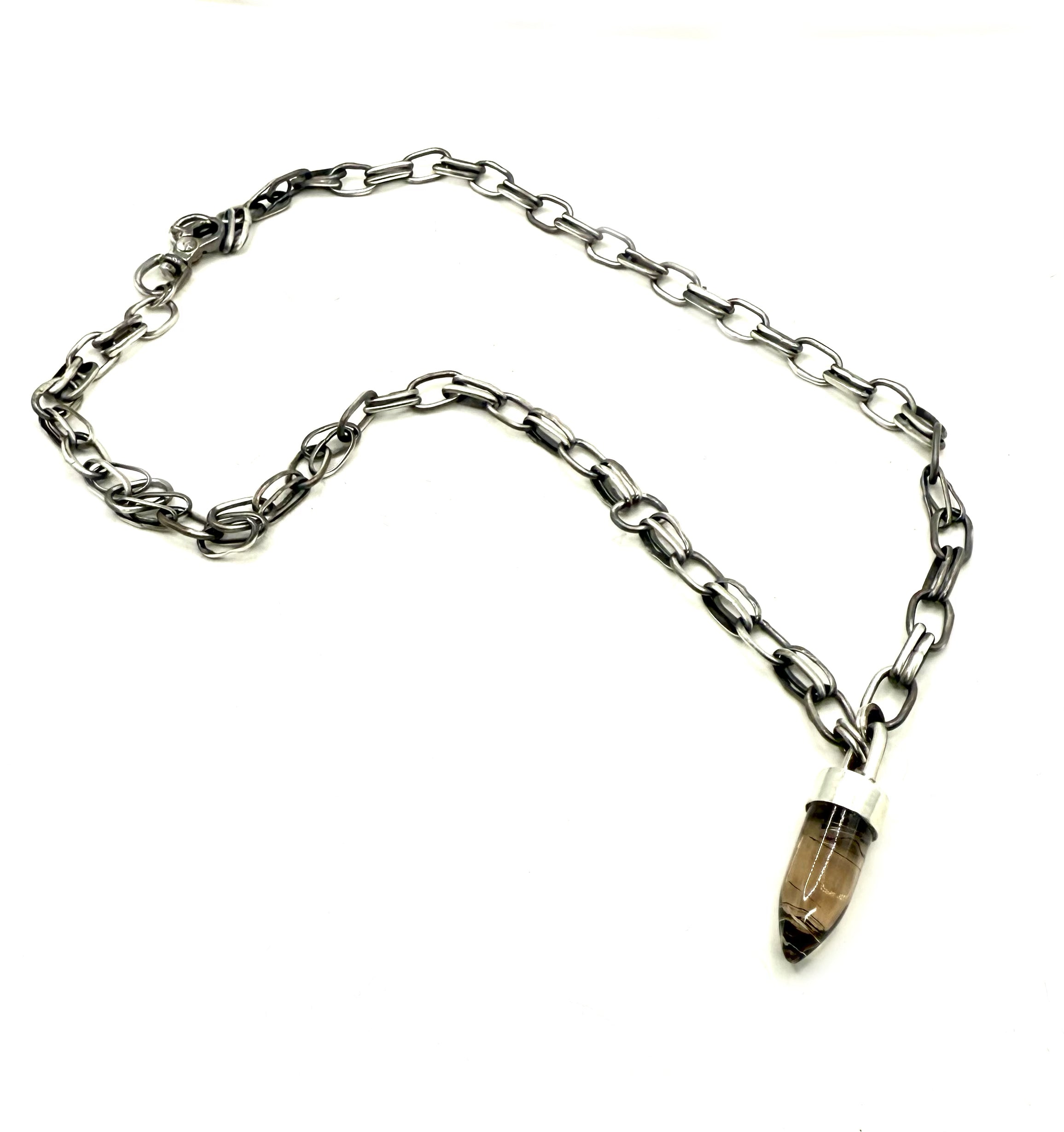 Rutilated Quartz Bullet Necklace – Handmade Sterling Silver Pendant with Recycled Materials