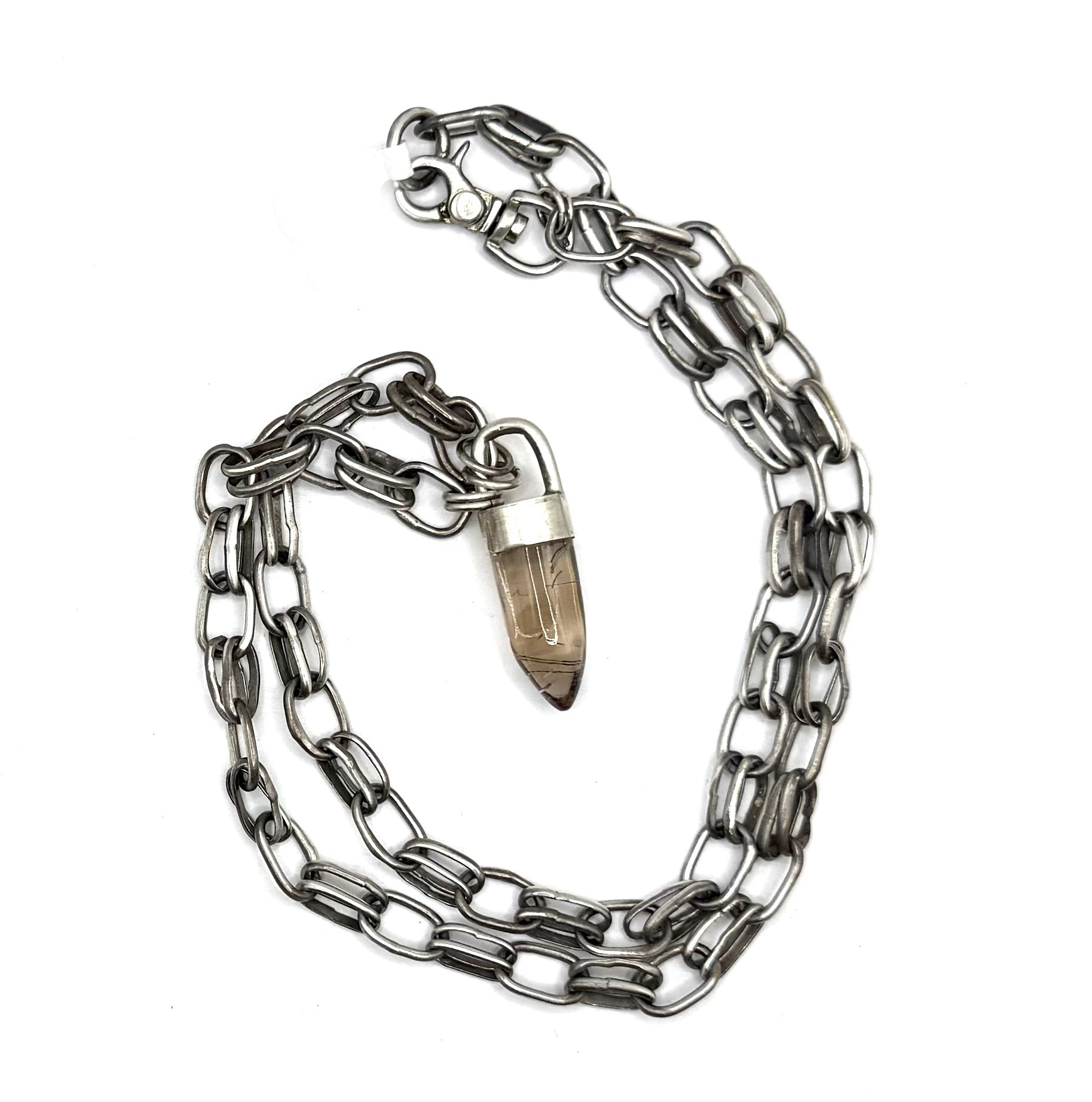 Rutilated Quartz Bullet Necklace – Handmade Sterling Silver Pendant with Recycled Materials
